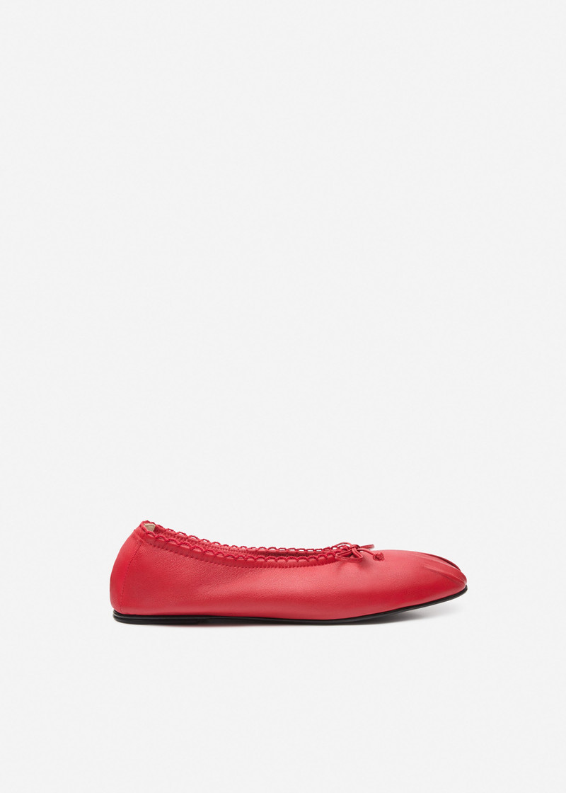 Gathered ballet flats in red leather 1