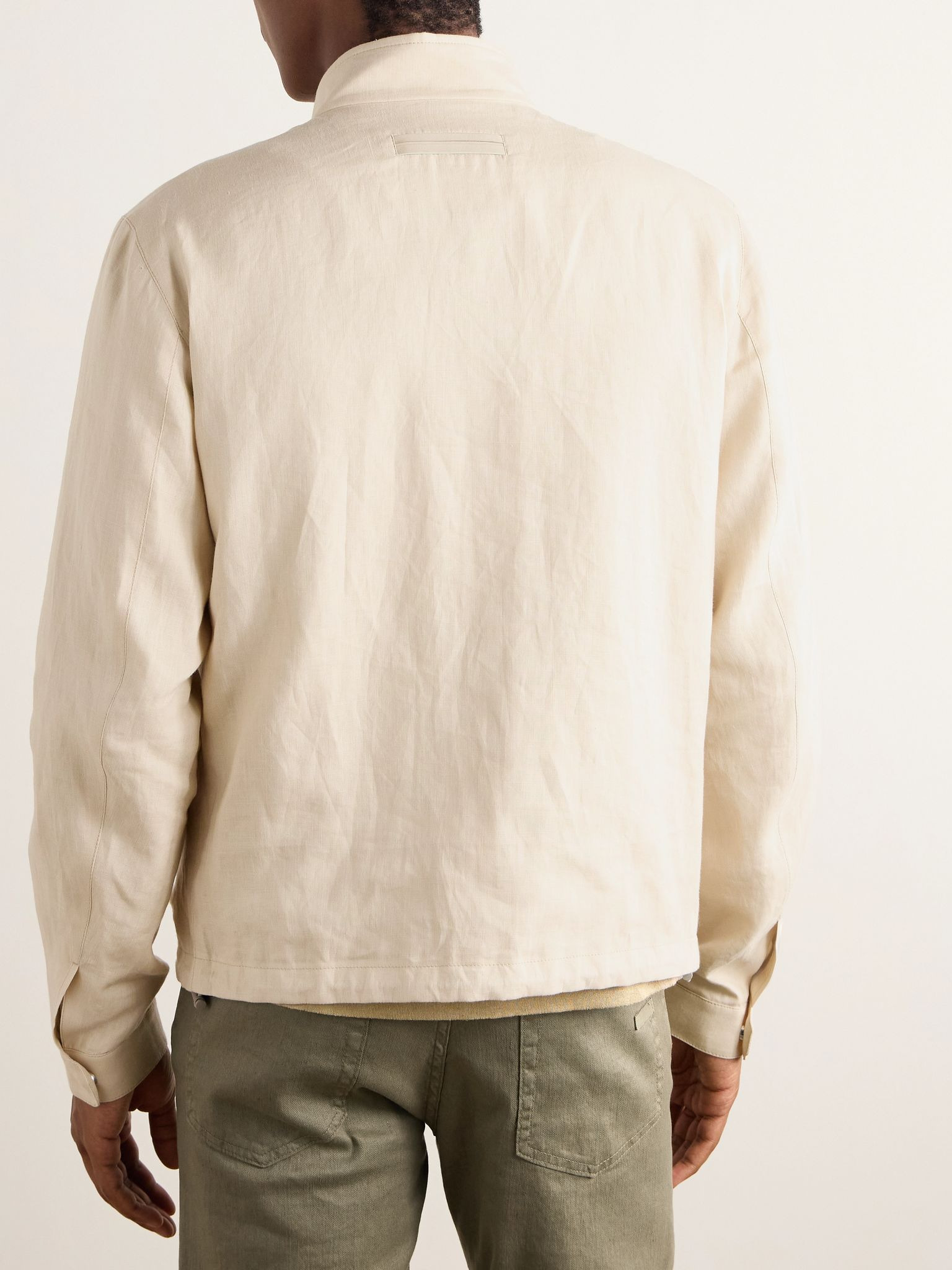 Leather-Trimmed Oasi Linen Jacket Beige - 3