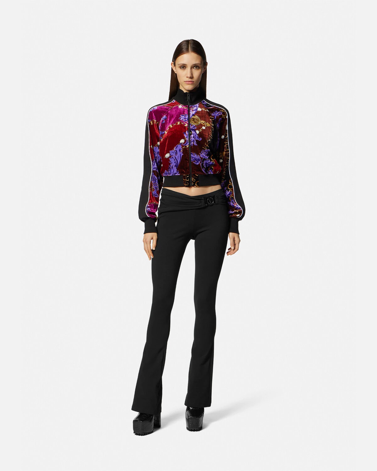 Chain Couture Velvet Zip Sweatshirt - 2