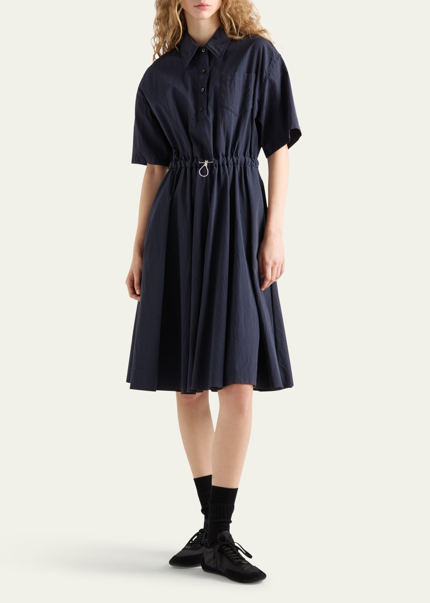 Drawstring Pleated Midi Dress - 2