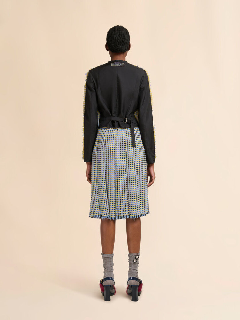 BLUE COTTON TWEED-EFFECT PLEATED SKIRT 3
