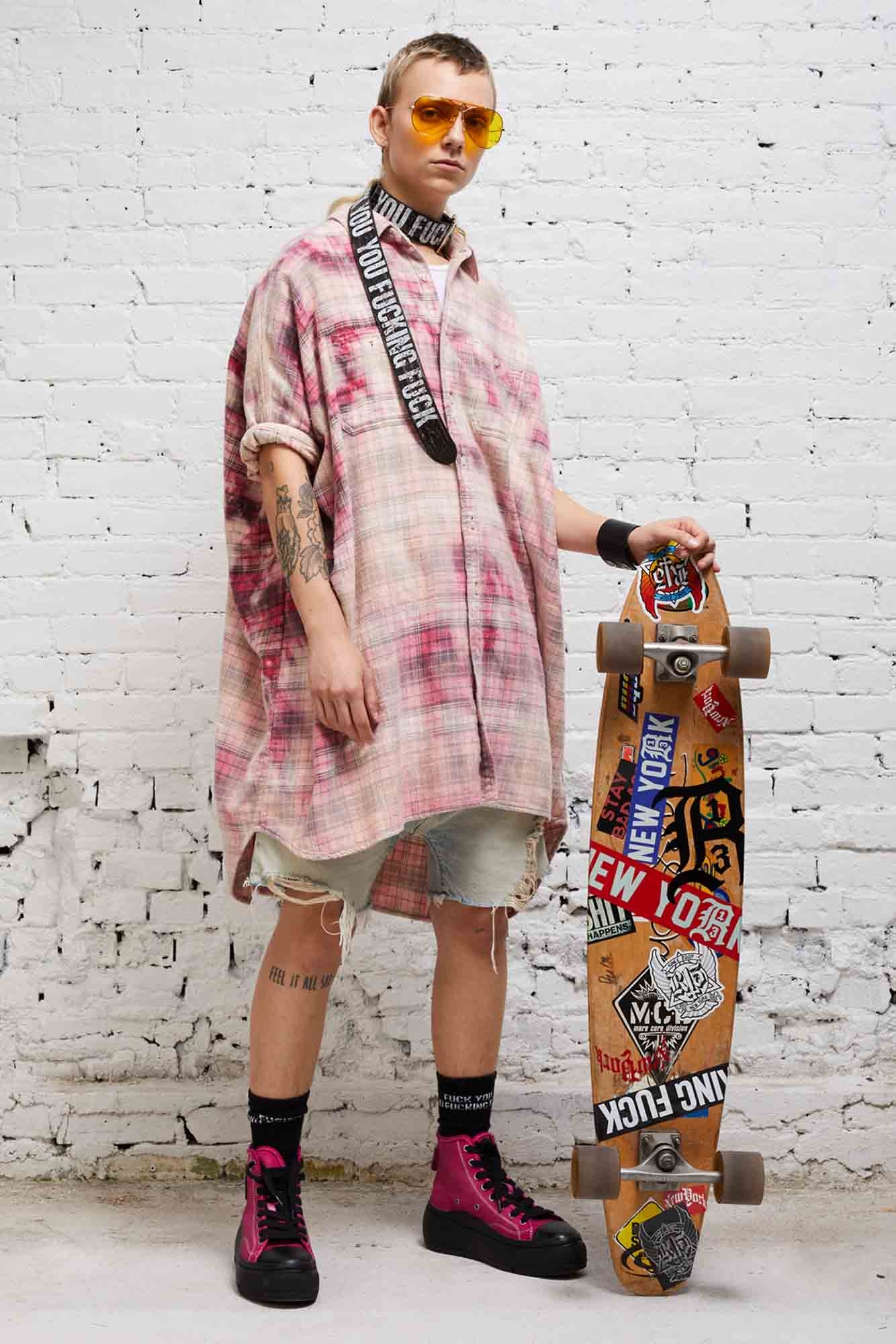 OVERSIZED BOXY SHIRTDRESS - BLEACHED RED PLAID - 2