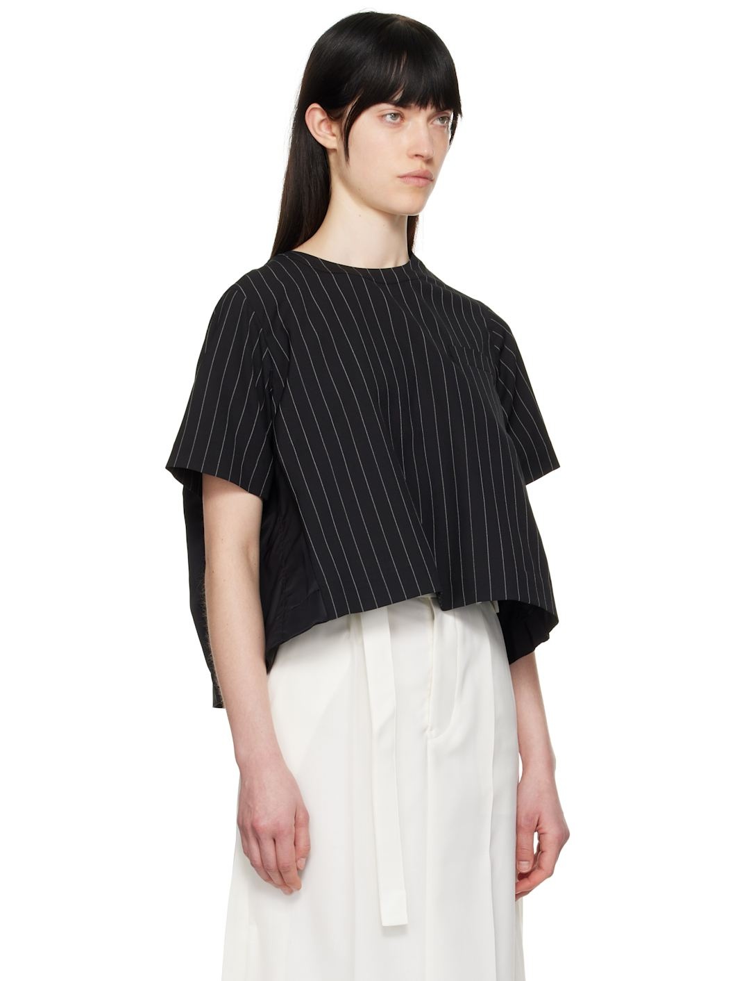 Black Wool Silk Suiting & Nylon Twill T-shirt - 2