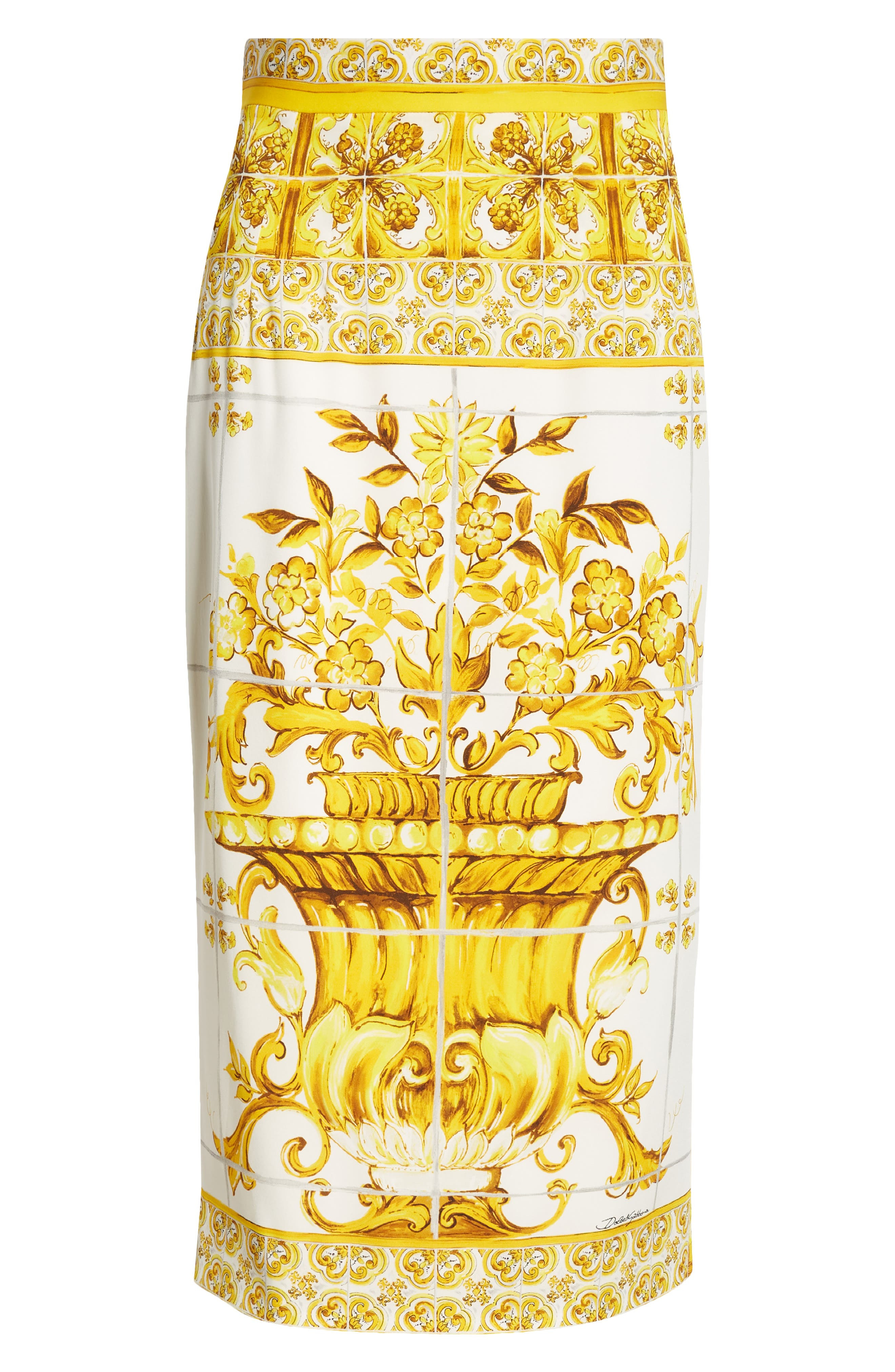 Dolce&Gabbana Majolica Stretch Silk Pencil Skirt in Hg3Tn Mix Maiolica Giallo at Nordstrom - 5