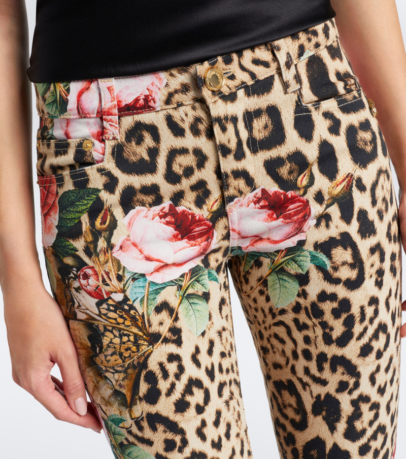 Leopard-print floral flared jeans 3