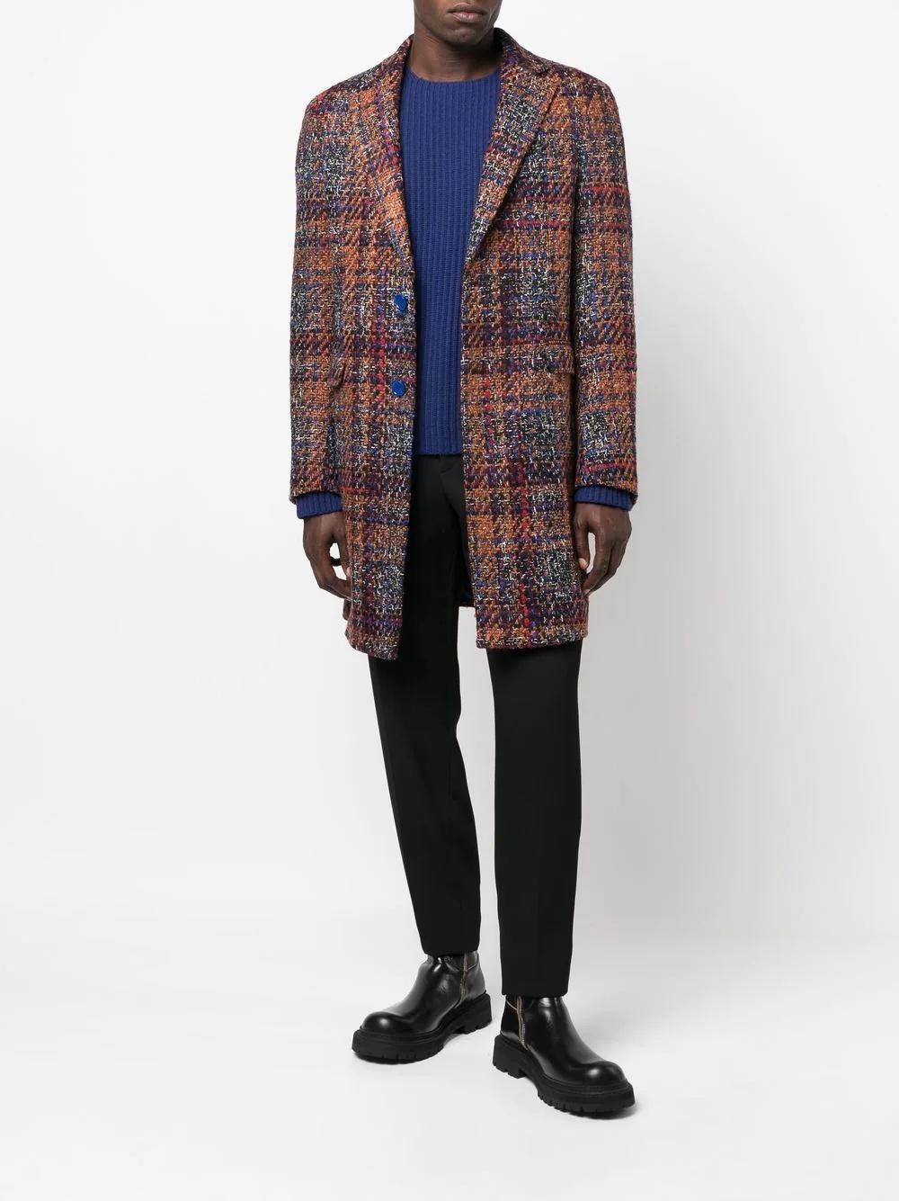 tweed check single-breasted coat - 2