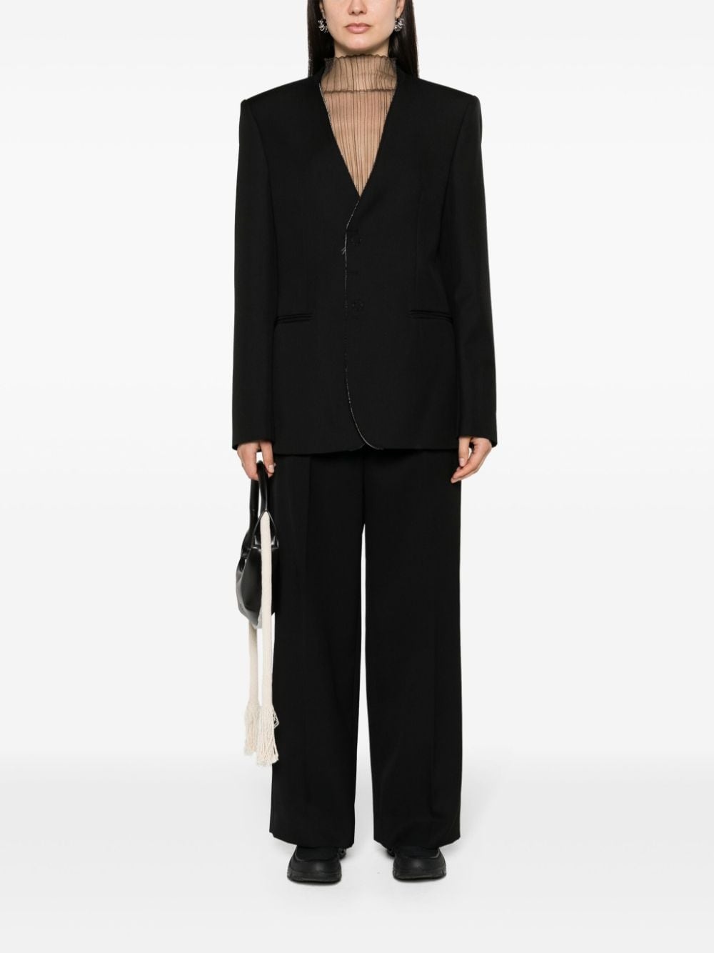 collarless single-breast blazer - 2