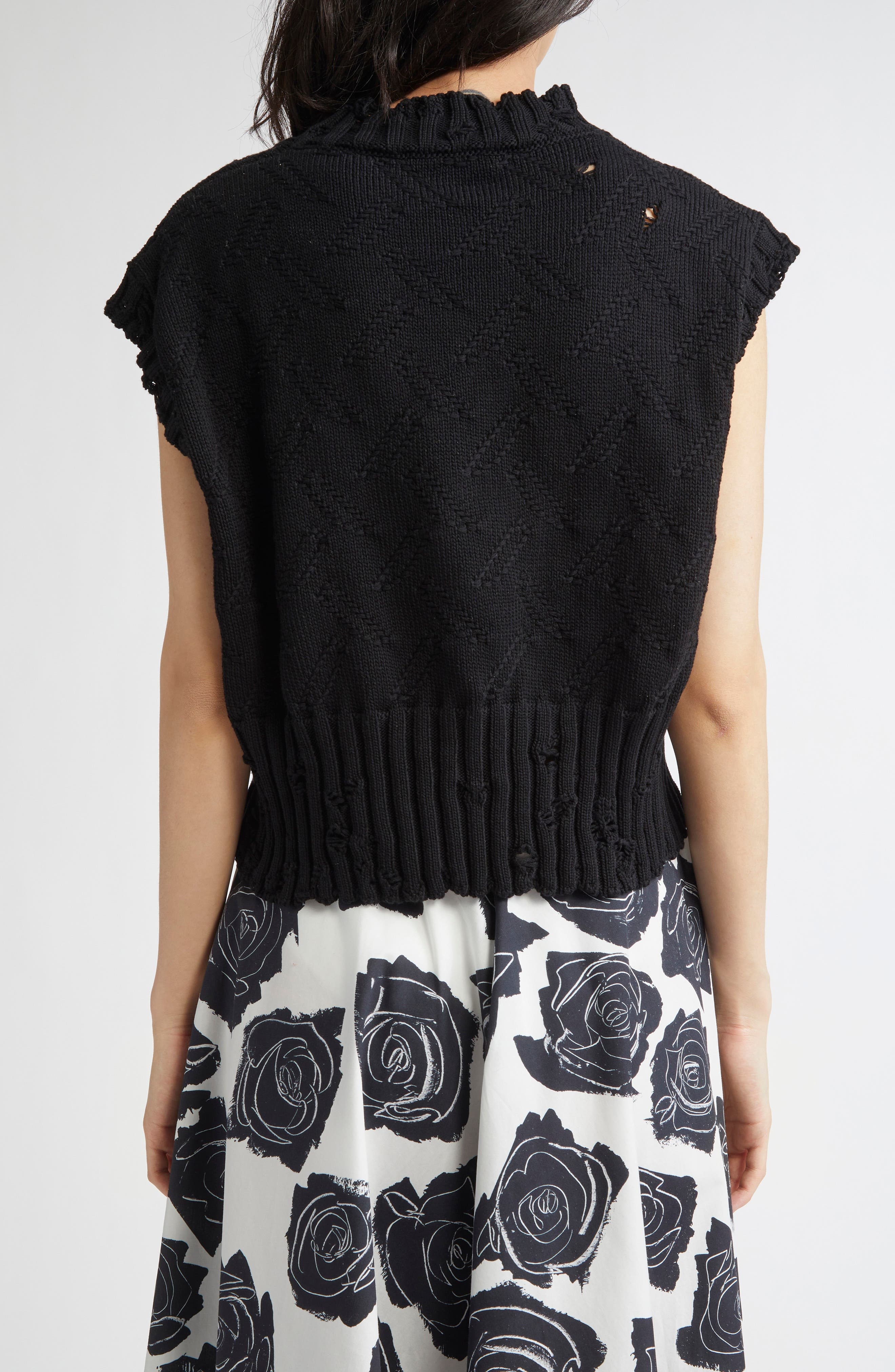 Marni Distressed Cotton Crop Sweater Vest in 00N99 Black at Nordstrom - 3