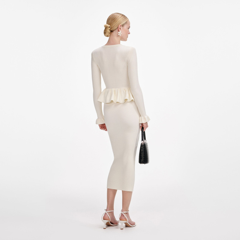 self-portrait Cream Asymmetric Knit Midi Dress outlook