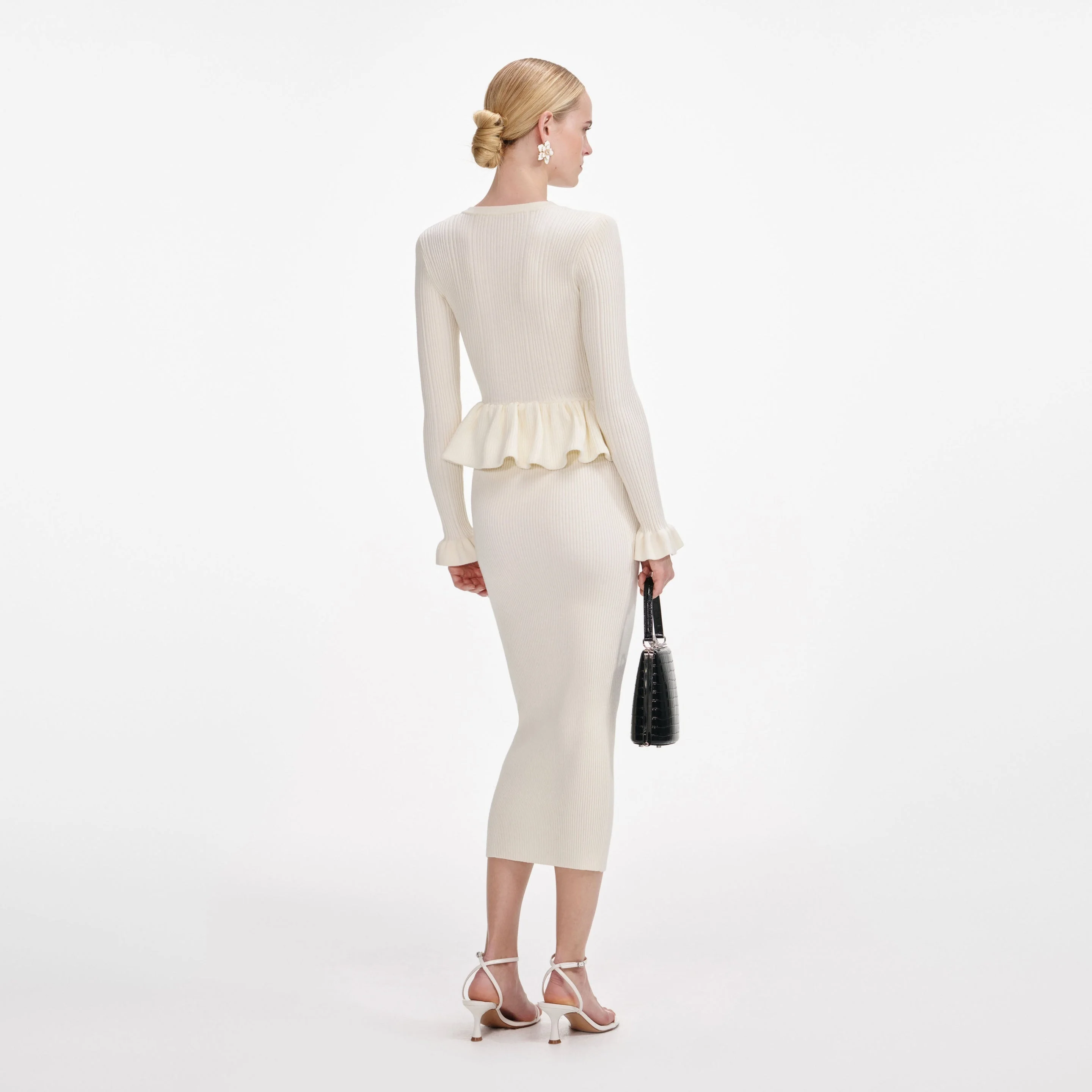 self-portrait Cream Asymmetric Knit Midi Dress | REVERSIBLE
