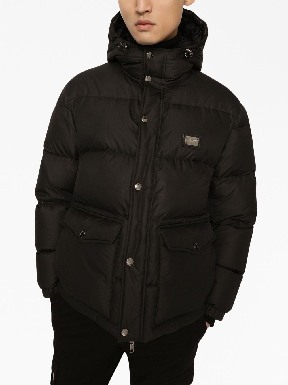 logo-plaque padded hooded jacket - 5