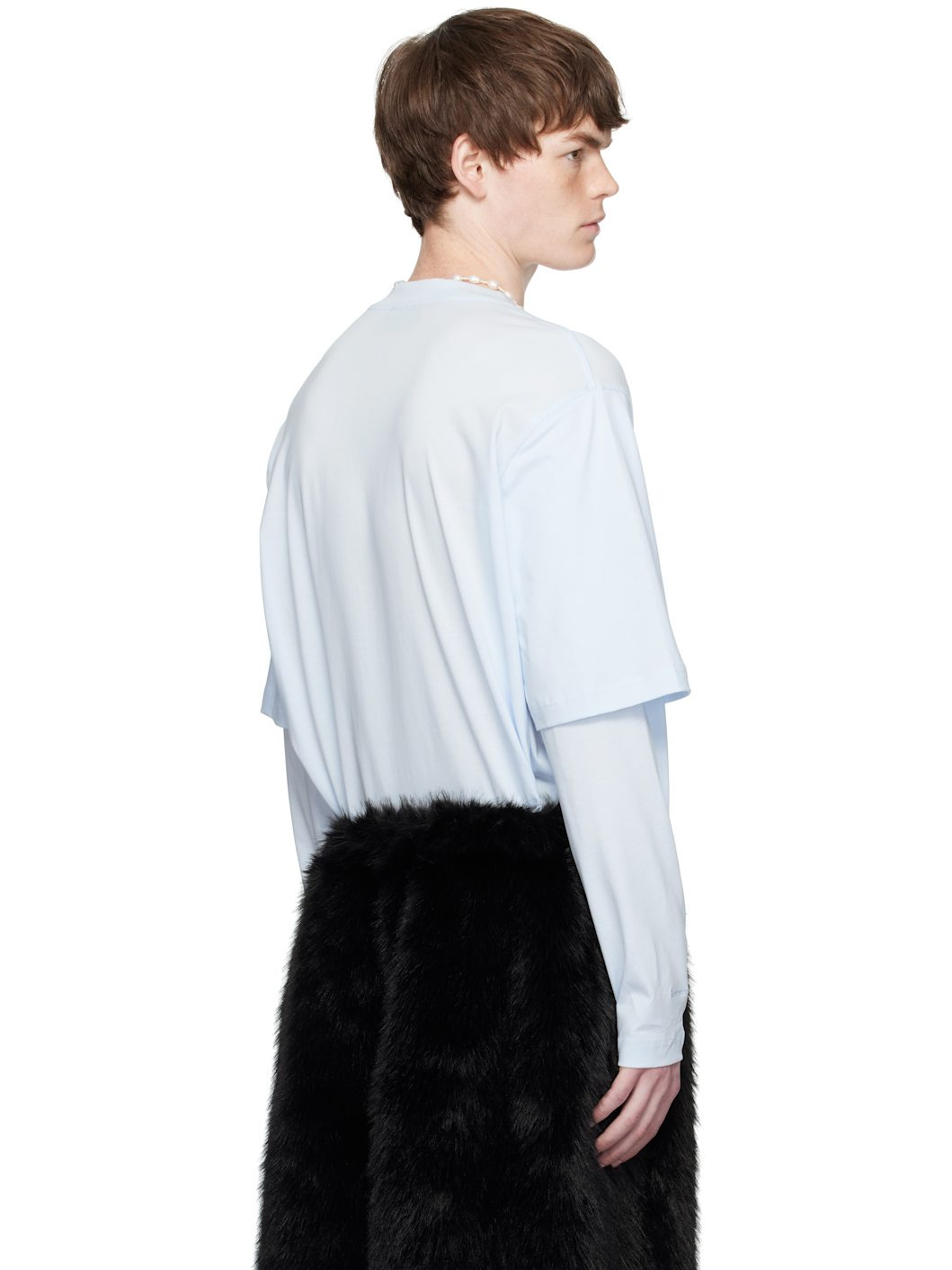 Blue Layered Ruffle Pocket Long Sleeve T-shirt - 3