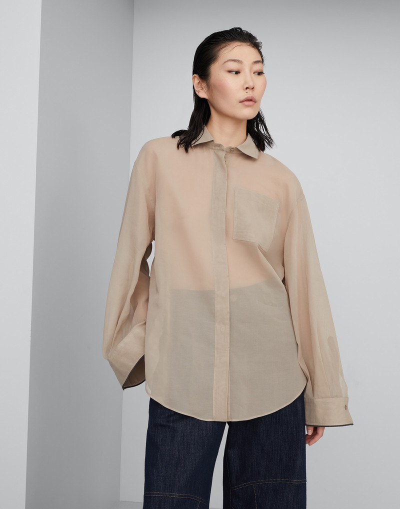 Cotton organza shirt with shiny cuffs 1