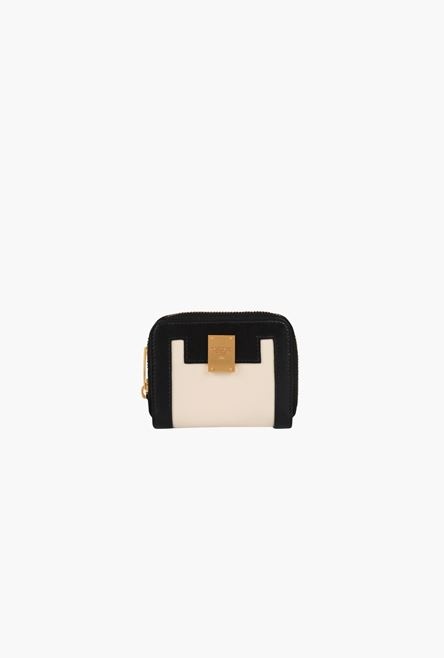 Black and white leather 1945 coin pouch with leather panels - 1