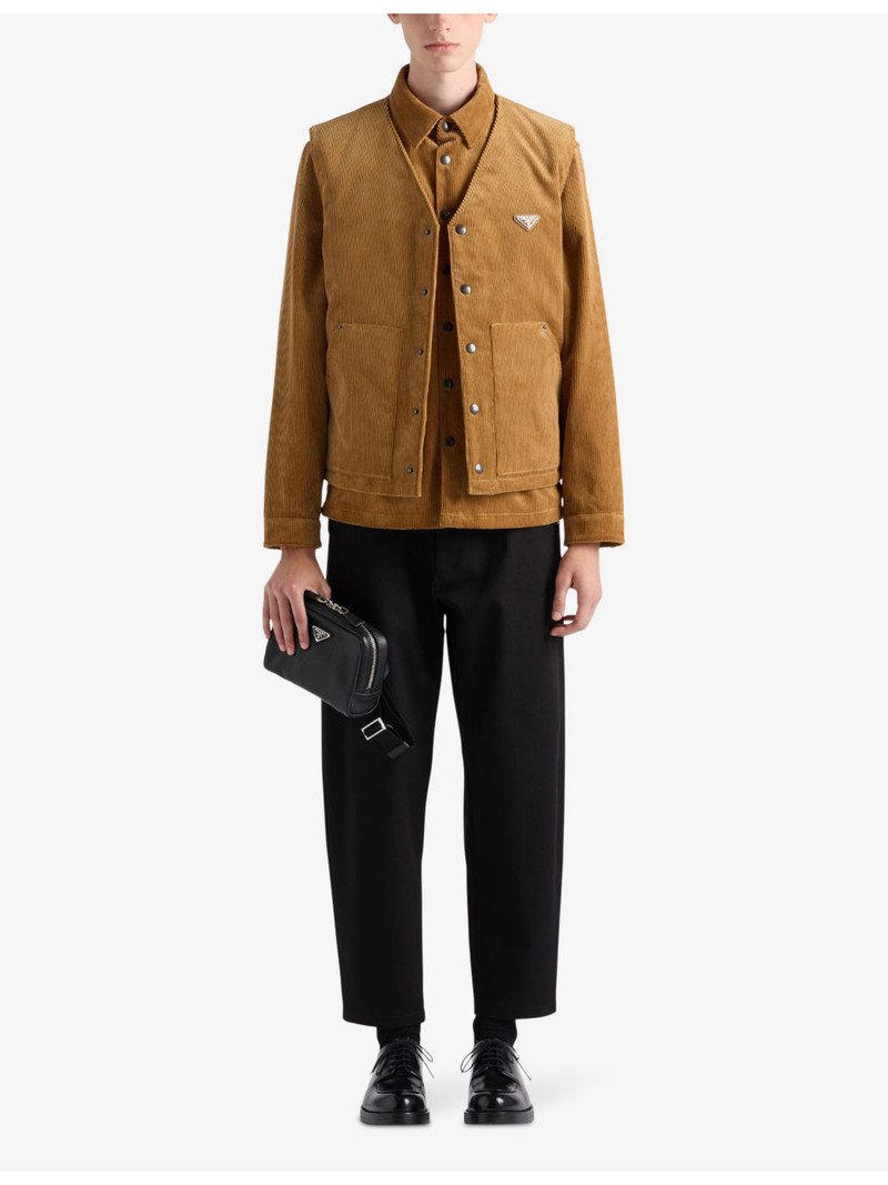 Prada Triangle-logo tapered-leg relaxed cotton trousers outlook