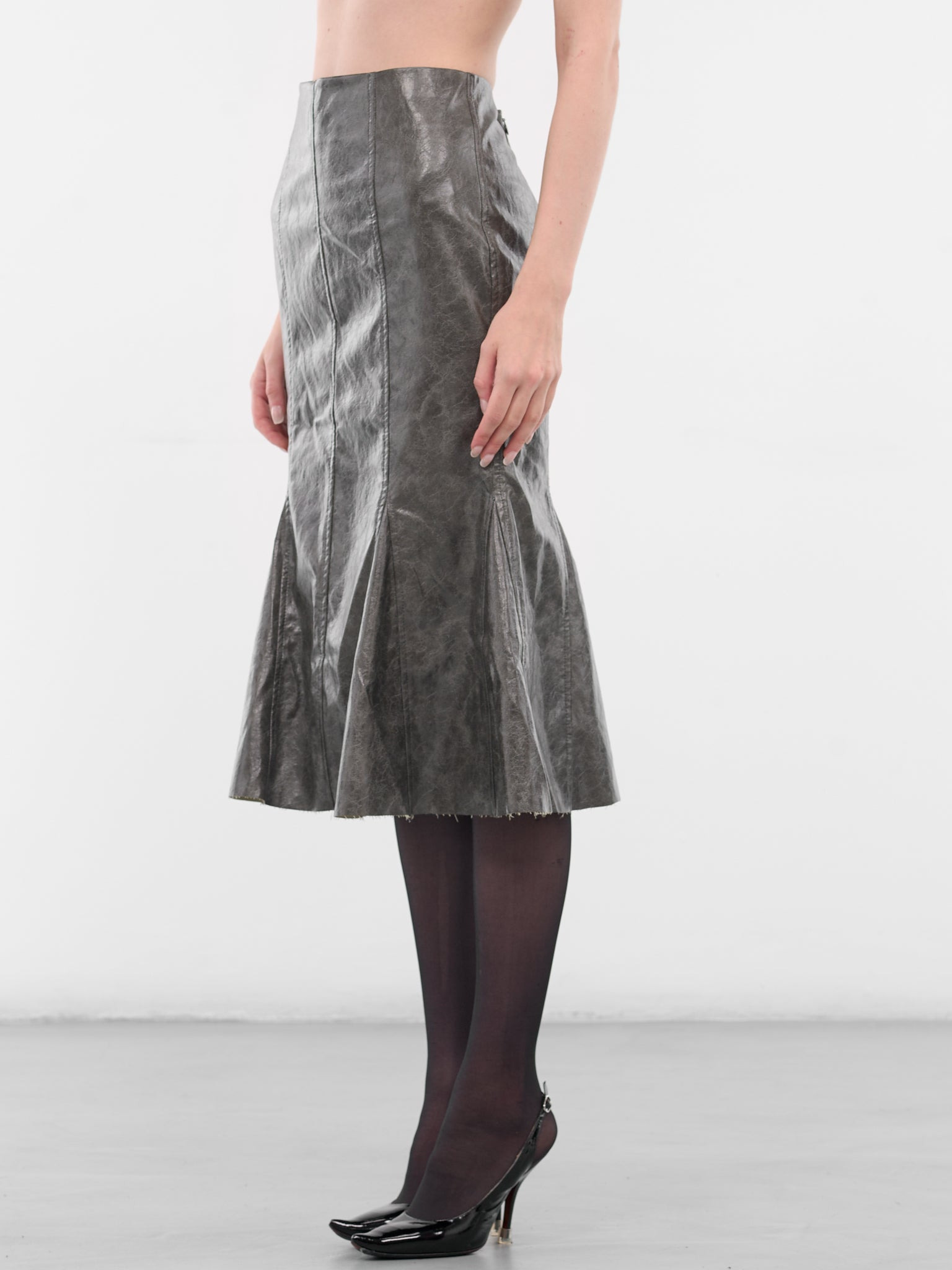 Brown Leather Kelp Midi Skirt - 2