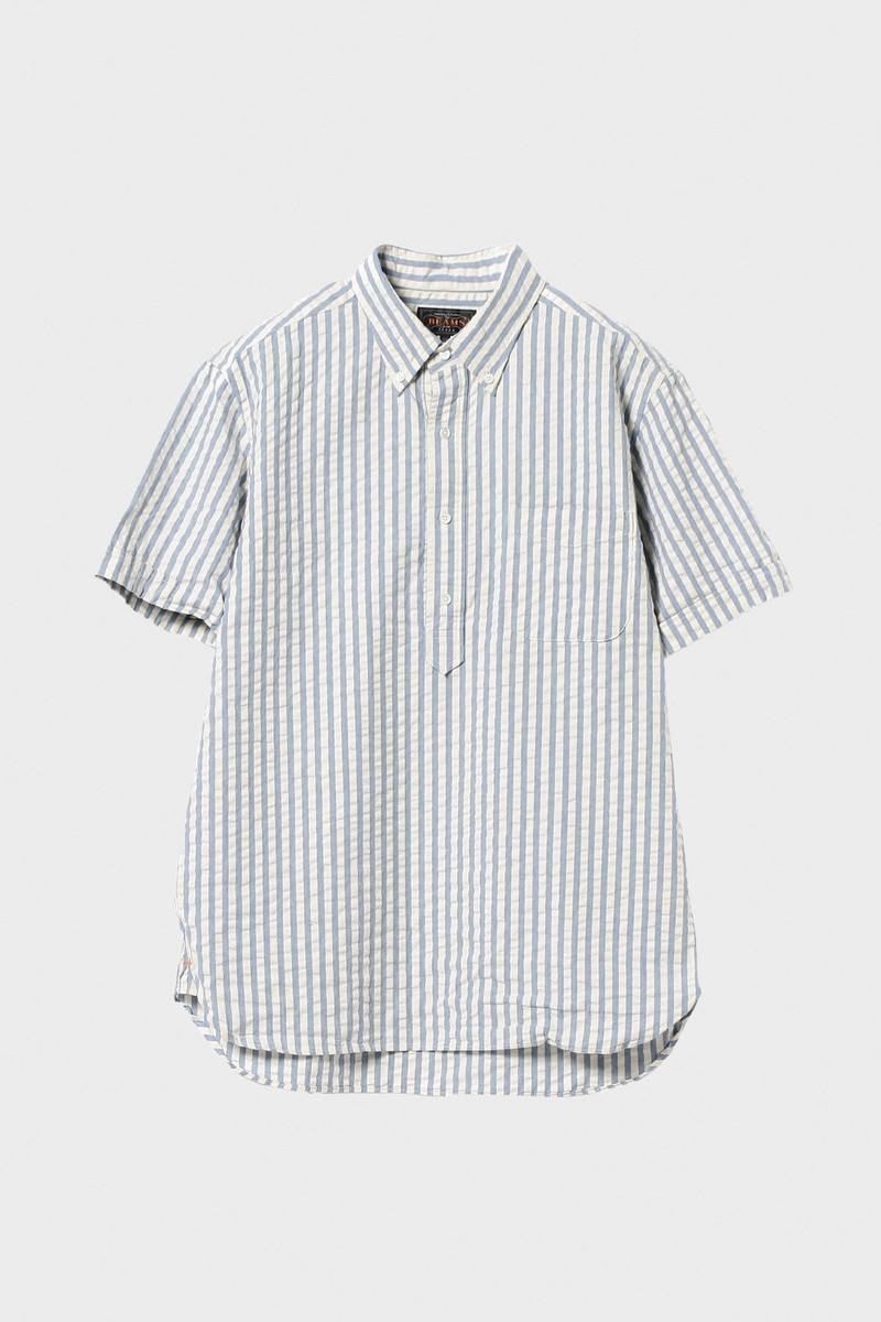 B.D. Pullover Short Sleeve Indigo Seersucker - Stripe - 1