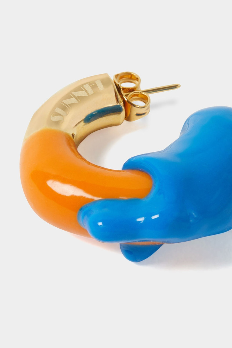 SMALL RUBBERIZED EARRINGS GOLD / orange & blue 3