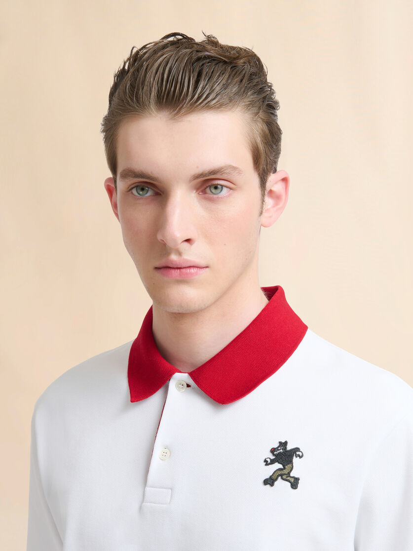 WHITE COTTON PIQUÉ POLO SHIRT - 4