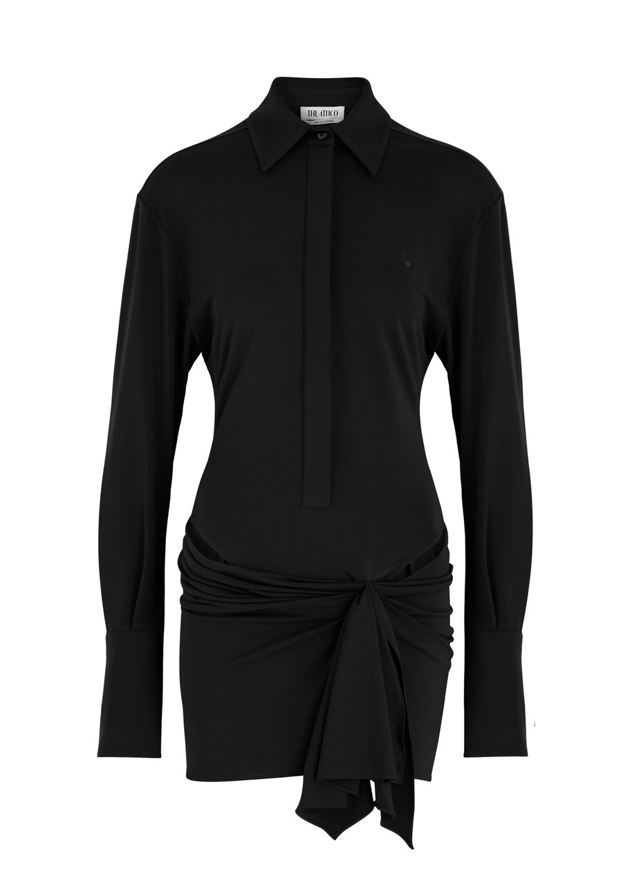 Draped stretch-jersey mini shirt dress - 1