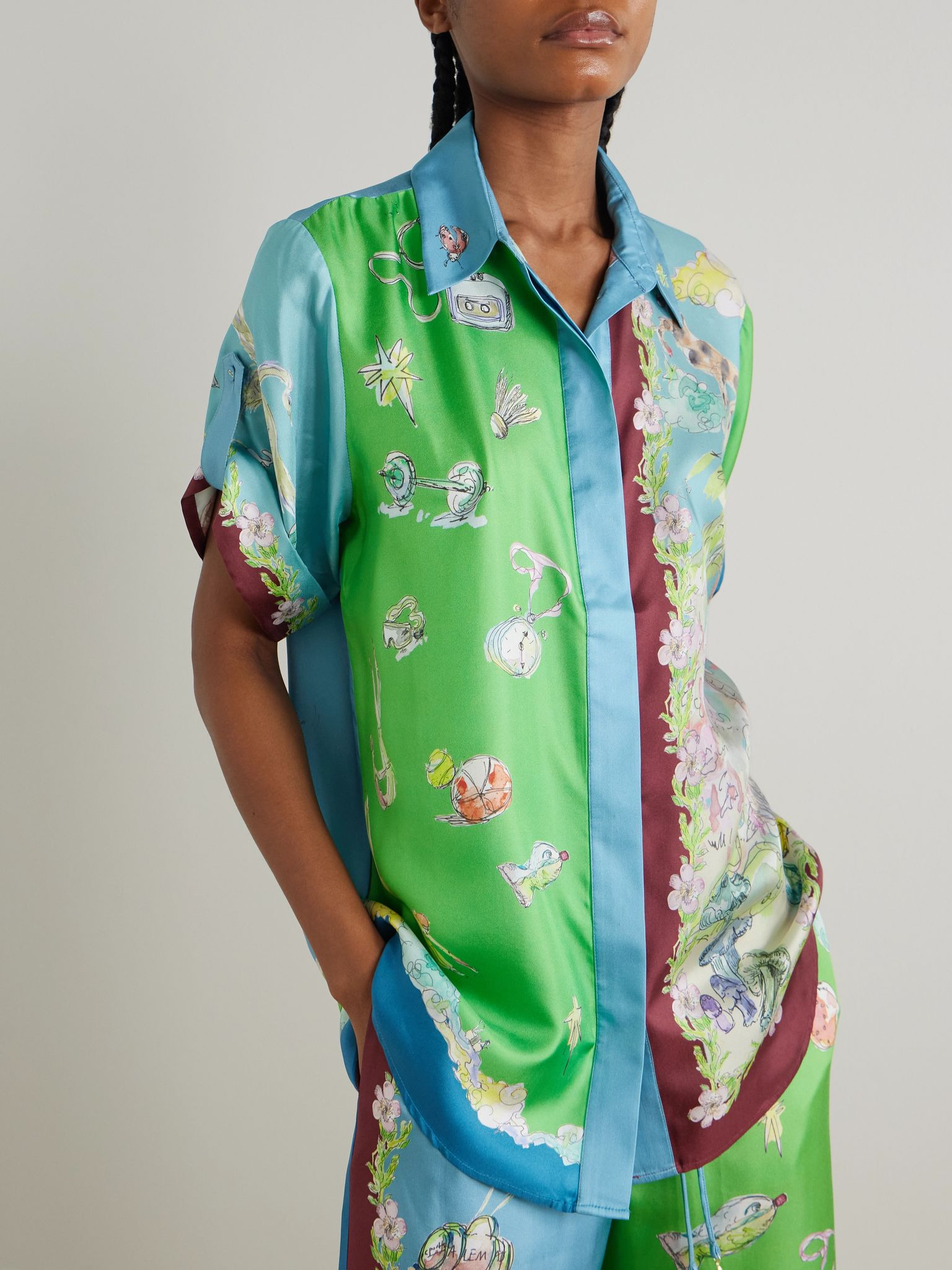+ Anouk Colantoni Daria printed silk-twill shirt Green - 3