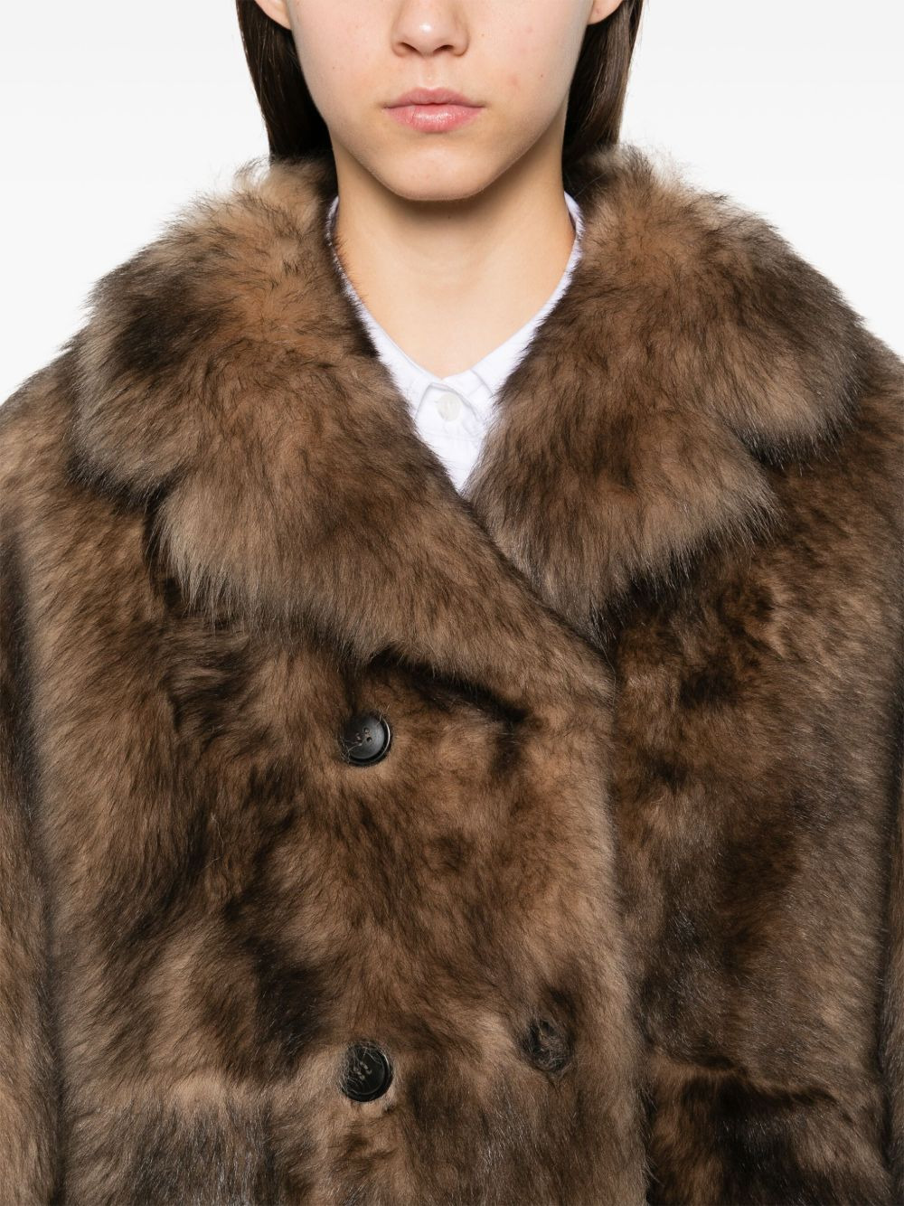 double-breasted shearling coat - 5