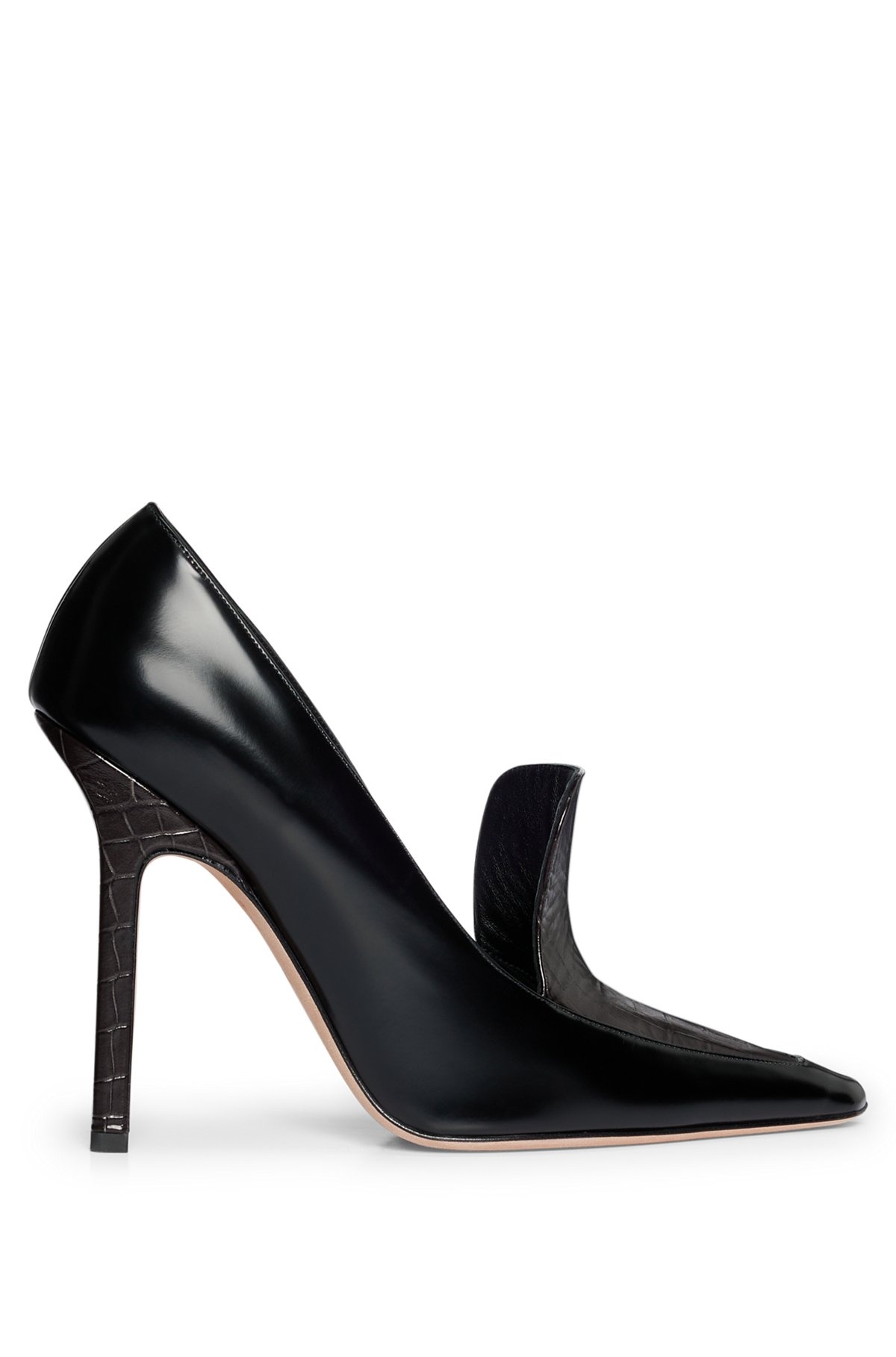 LEATHER PUMPS WITH CROC-EFFECT TRIM - 1