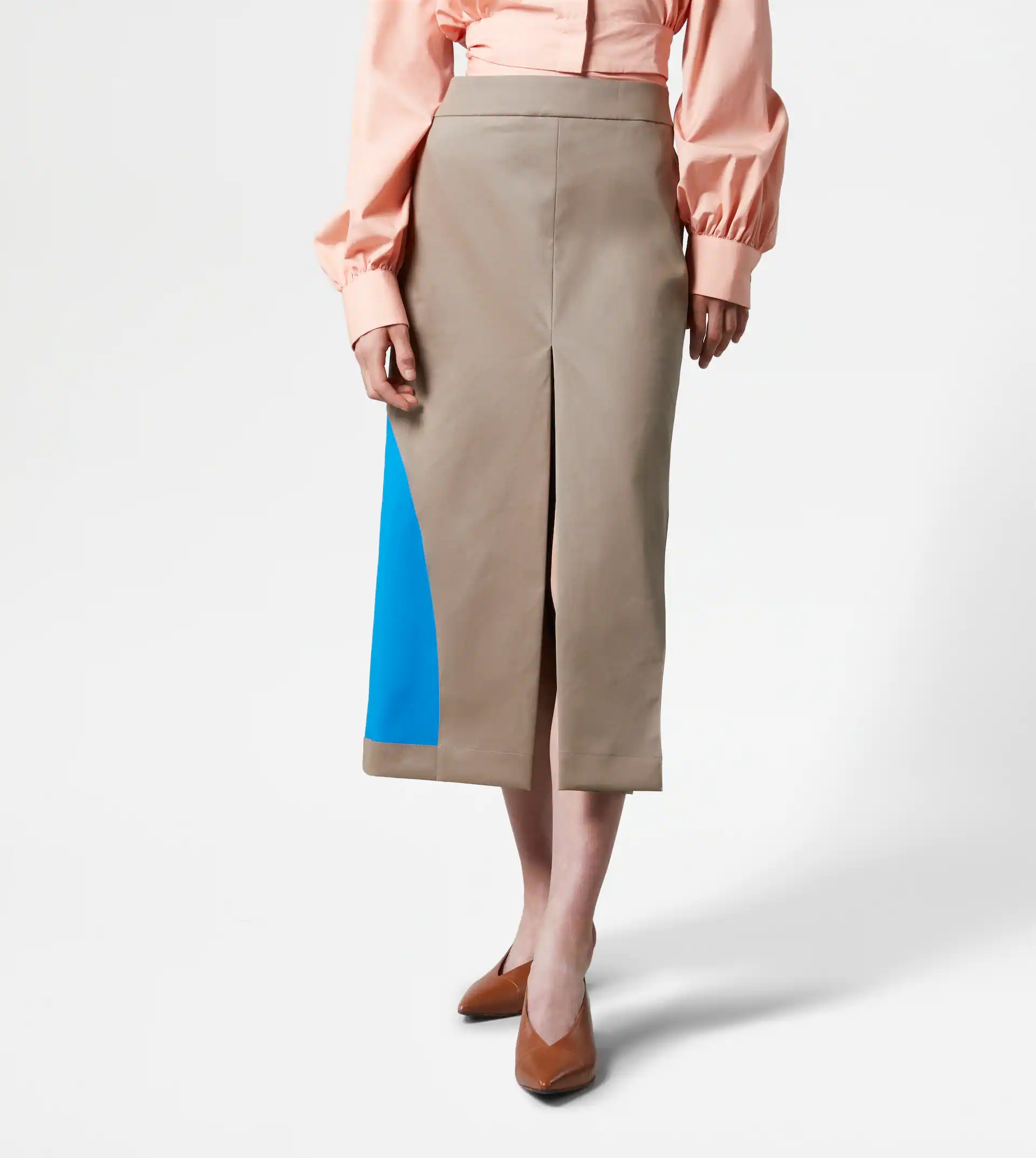 TWO-TONE MIDI-SKIRT - GREY, LIGHT BLUE - 6