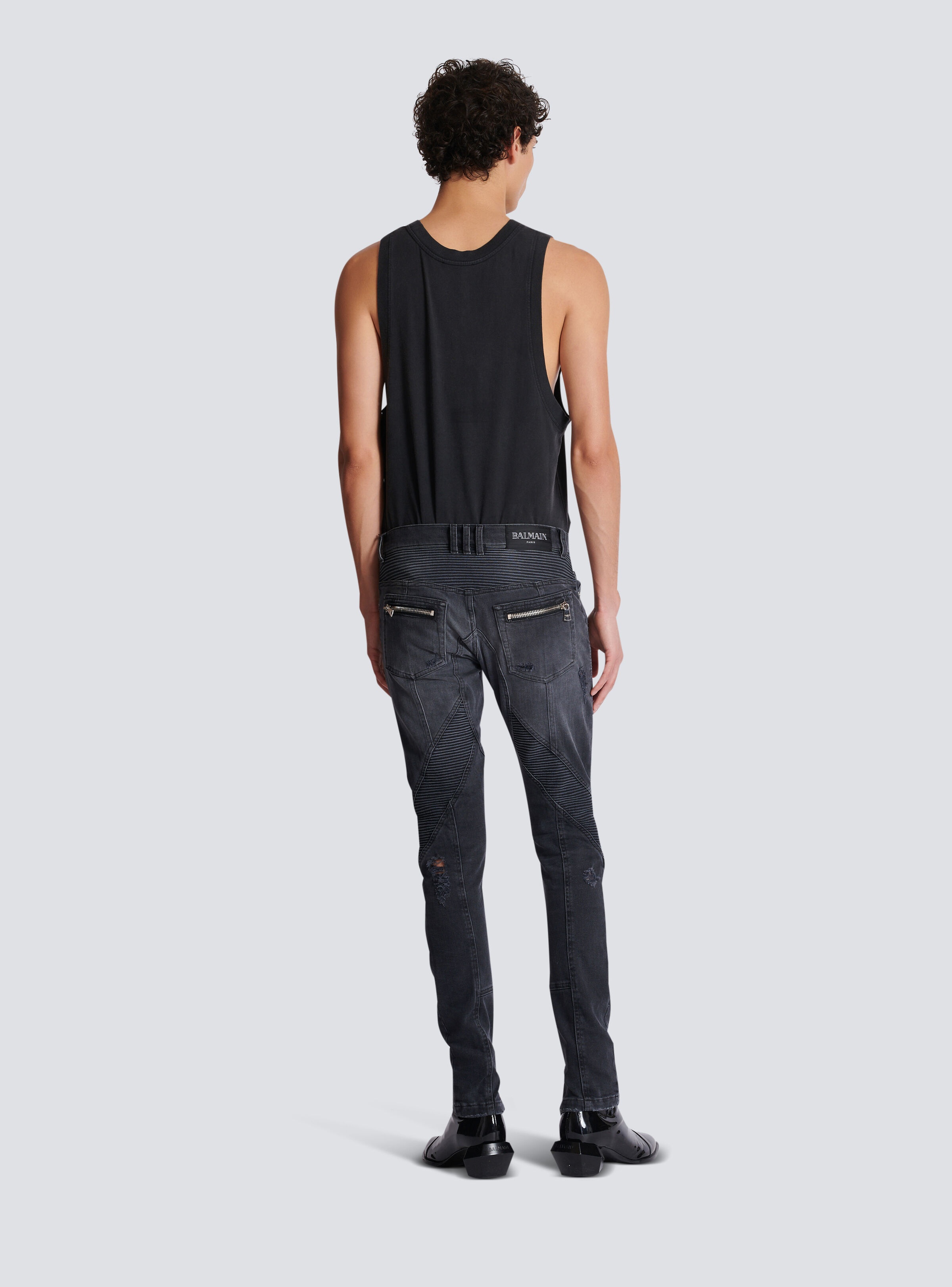 Biker jeans in faded denim - 4