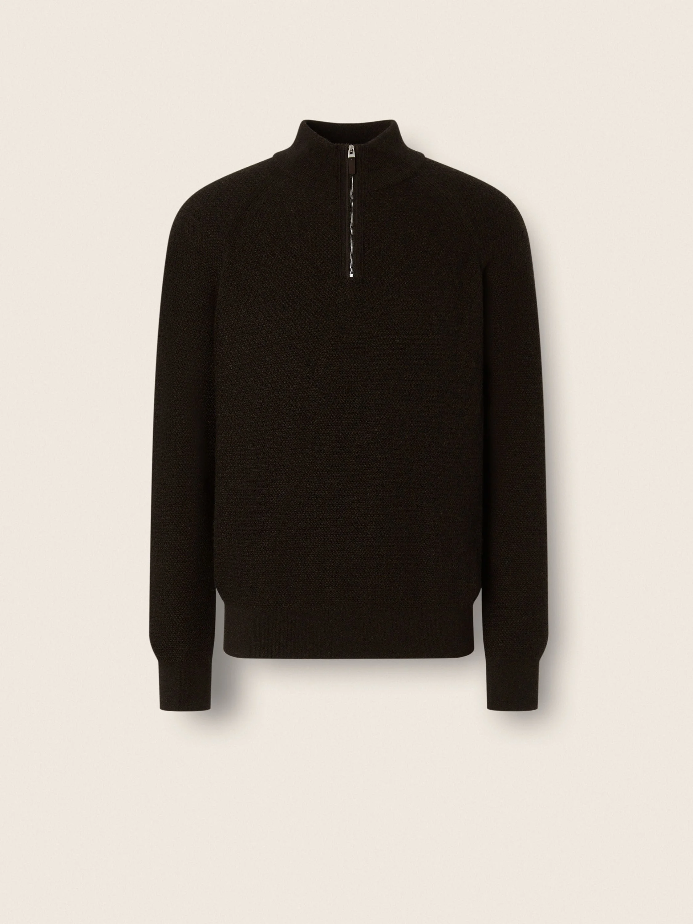 DARK BROWN MÉLANGE OASI CASHMERE ZIP MOCK SWEATER - 1