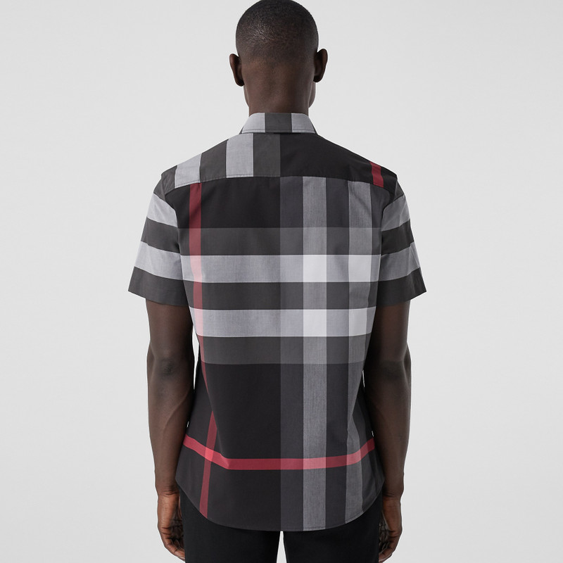 Short-sleeve Check Stretch Cotton Poplin Shirt 3