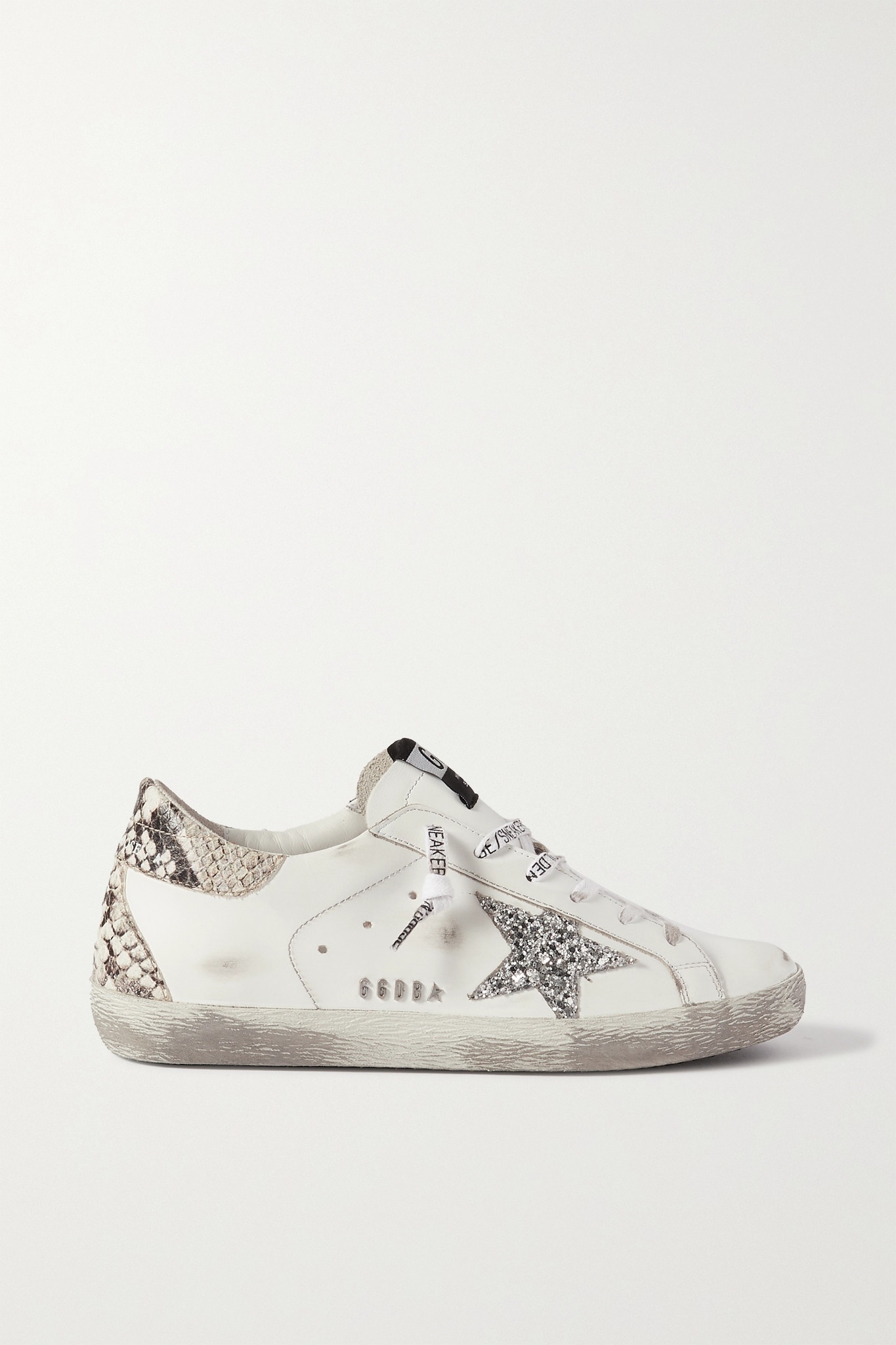 Superstar distressed glittered leopard-print leather sneakers - 1