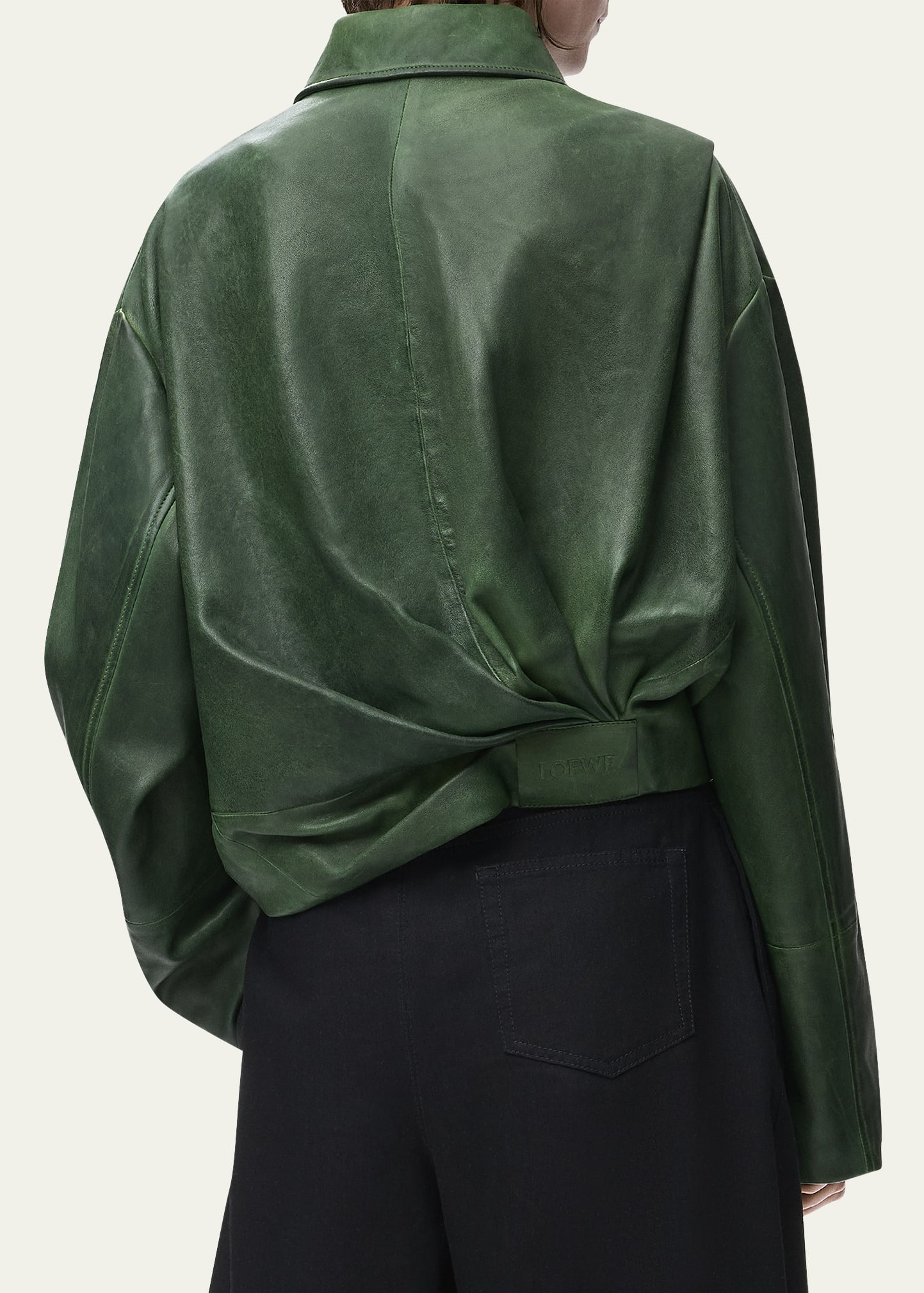 Draped Leather Bomber Jacket - 3