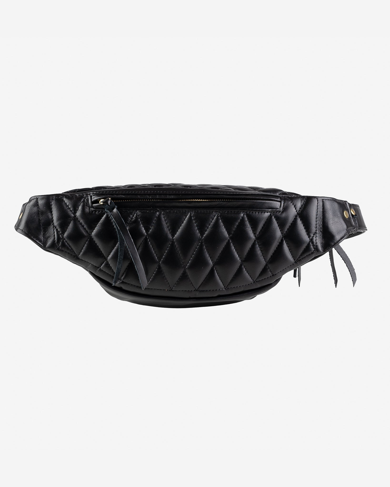 IHE-45-BLK Diamond Stitched Leather Waist Bag - Black - 8