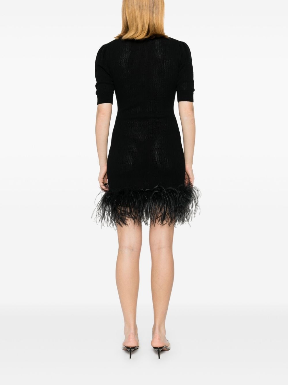 feather-trim detail dress - 4