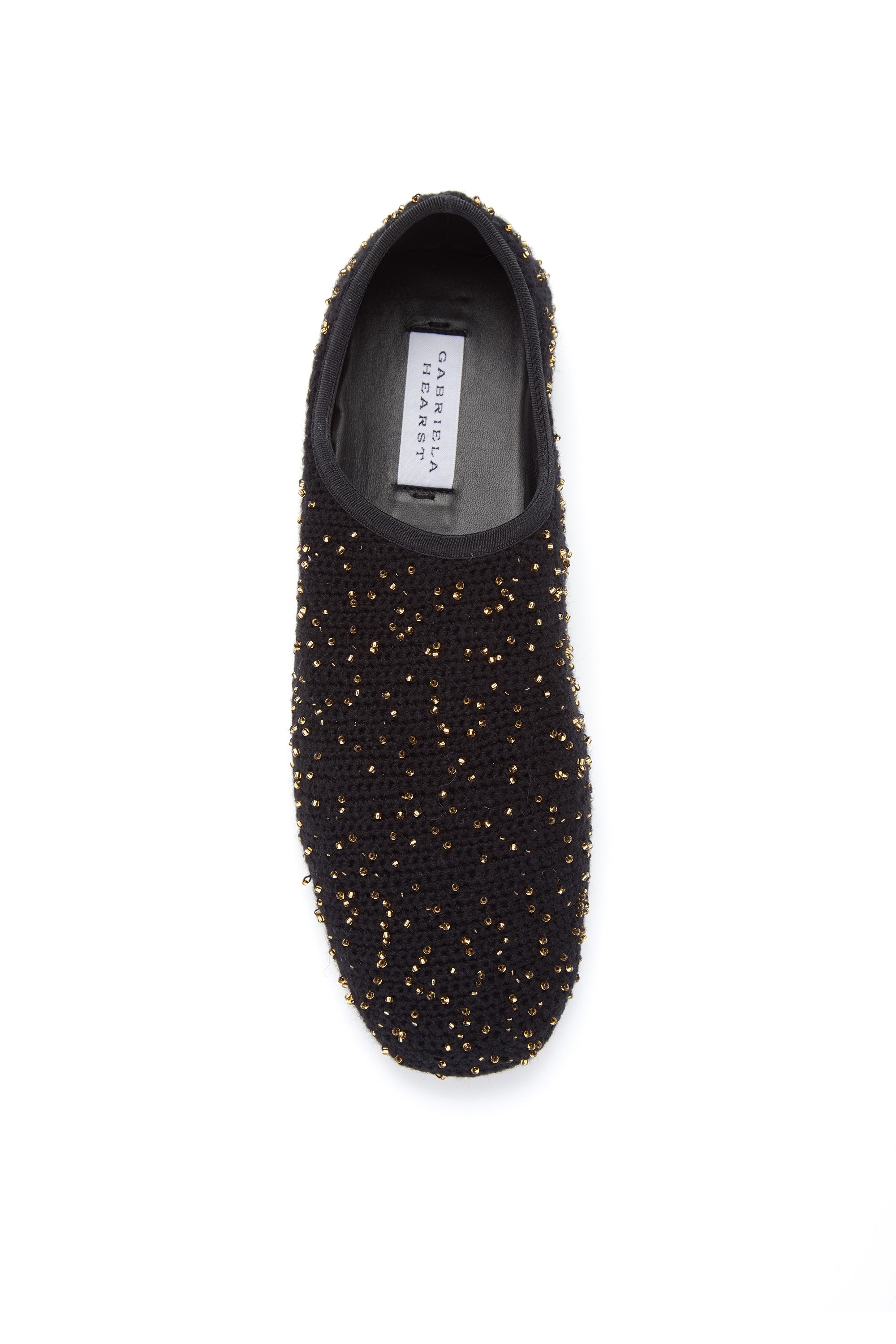 Callie Knit Ballerina Flat Shoe in Black & Gold Beaded Cashmere - 4