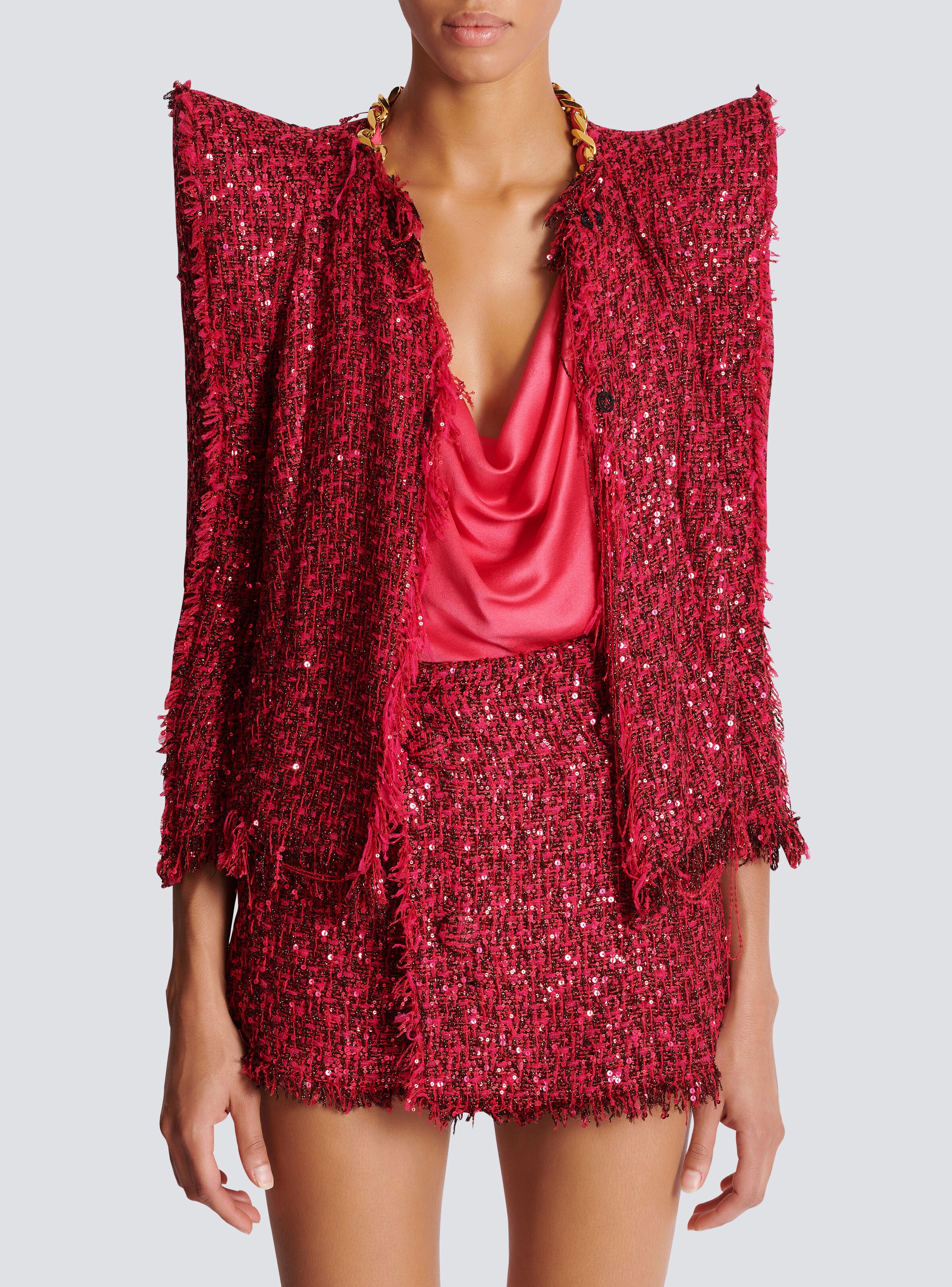 Edge-to-edge sequin tweed jacket - 5