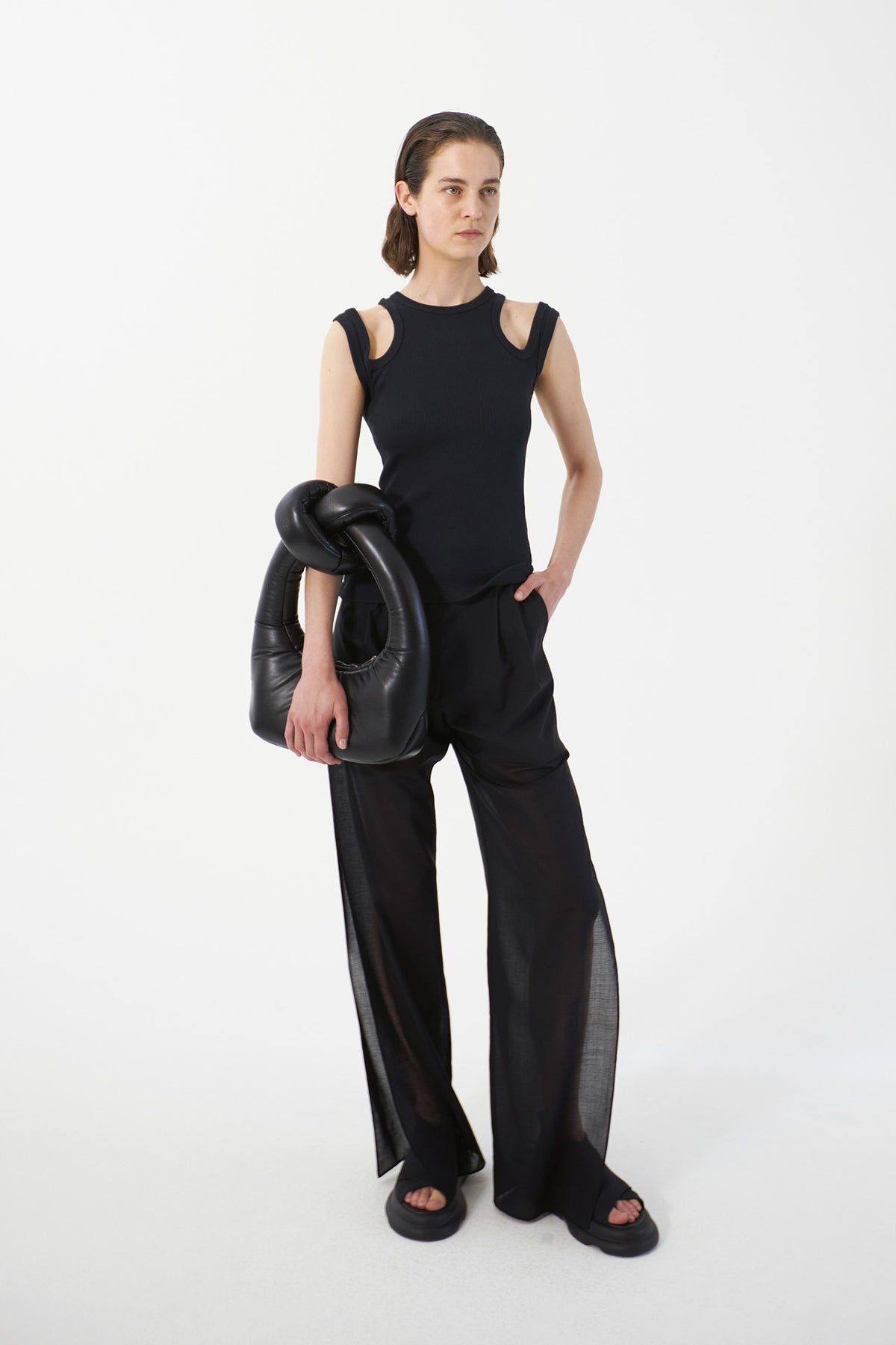 ORGANIC COTTON MULTI STRAP TANK TOP BLACK - 1