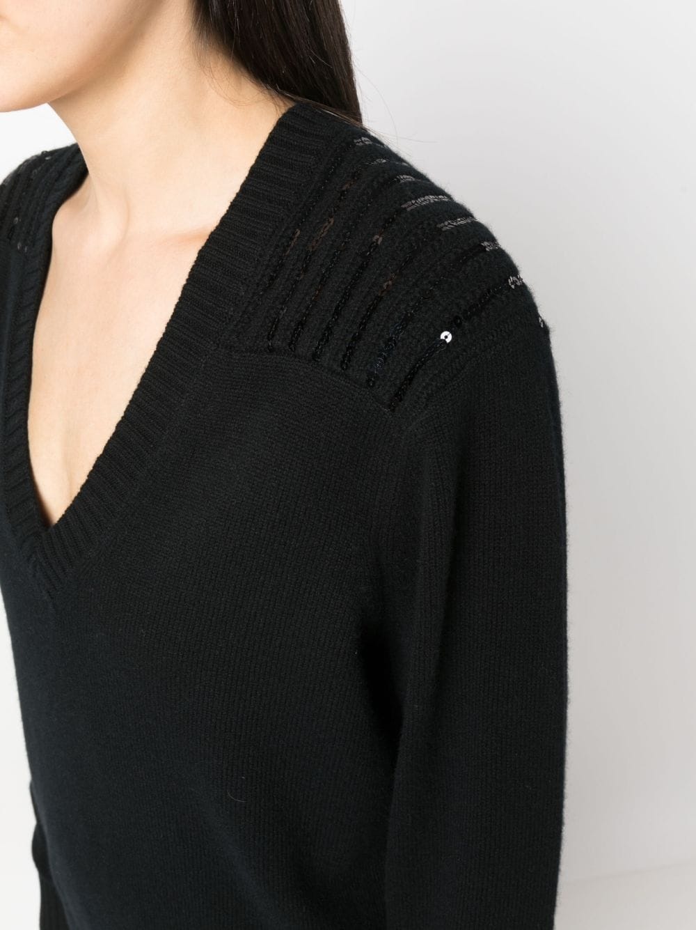 sequin-embroidered V-neck jumper - 5