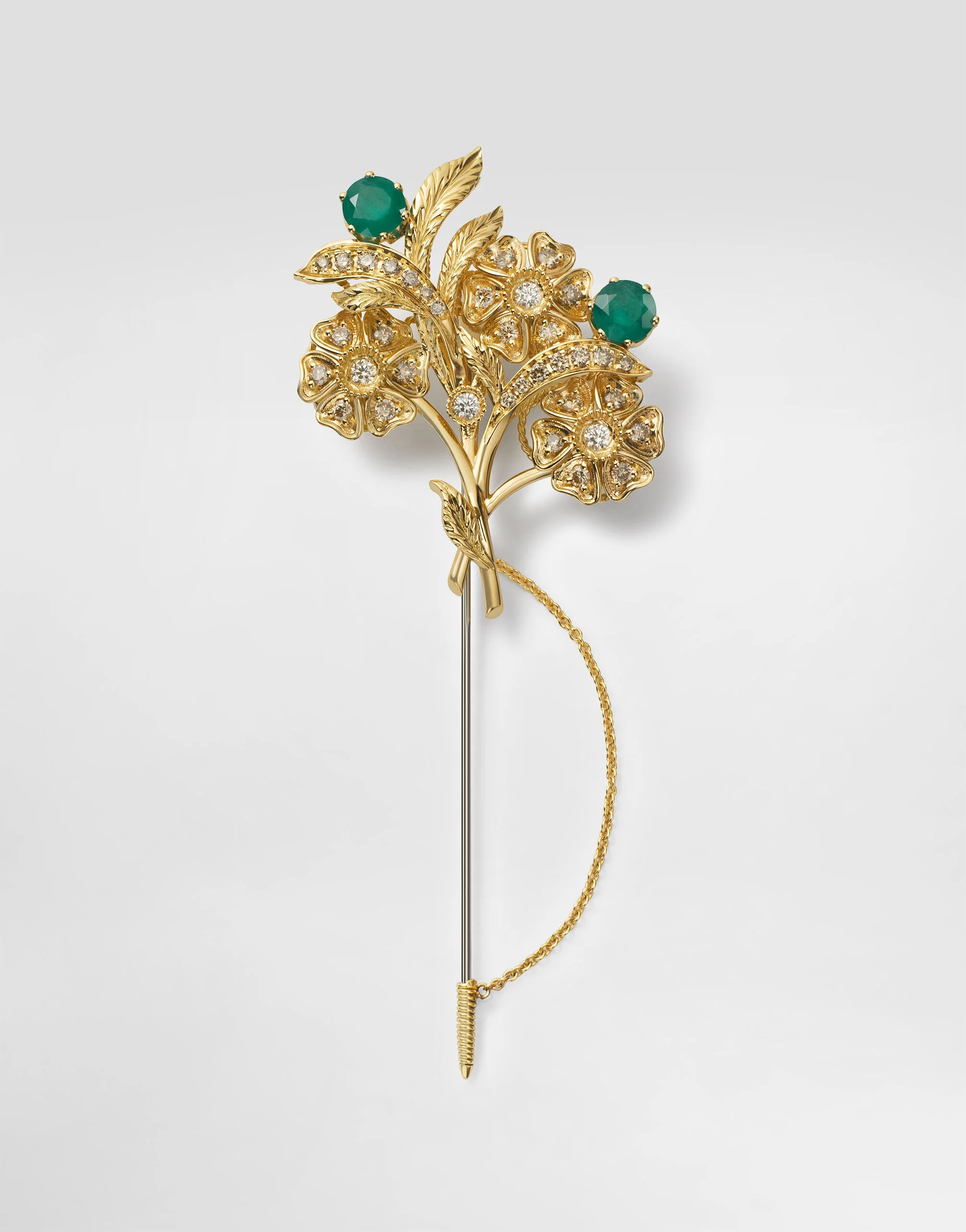 Sicily Brooch 18-carat yellow and white gold, emeralds, and diamonds - 1