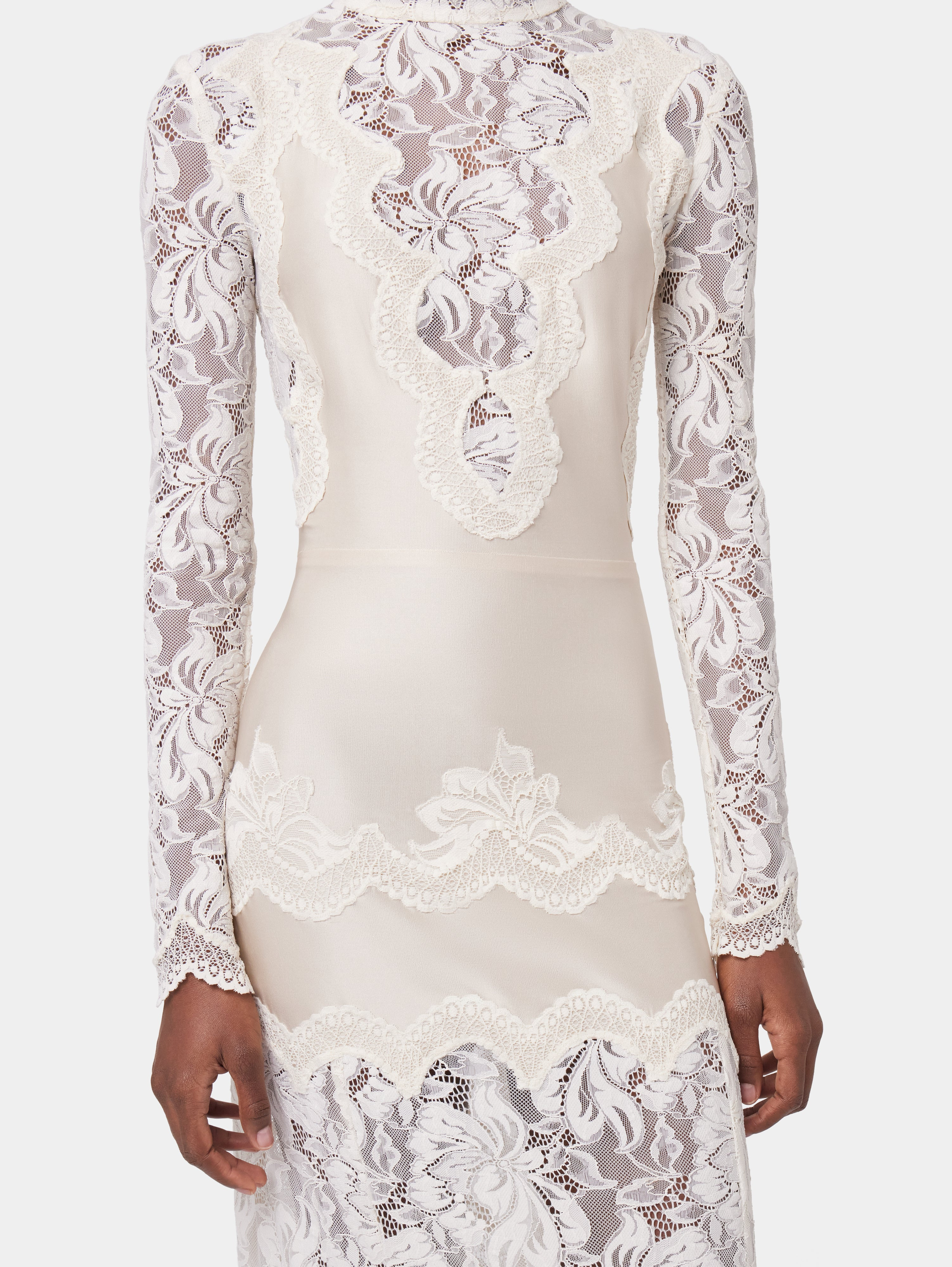 IVORY LONG DRESS IN LACE AND JERSEY - 6