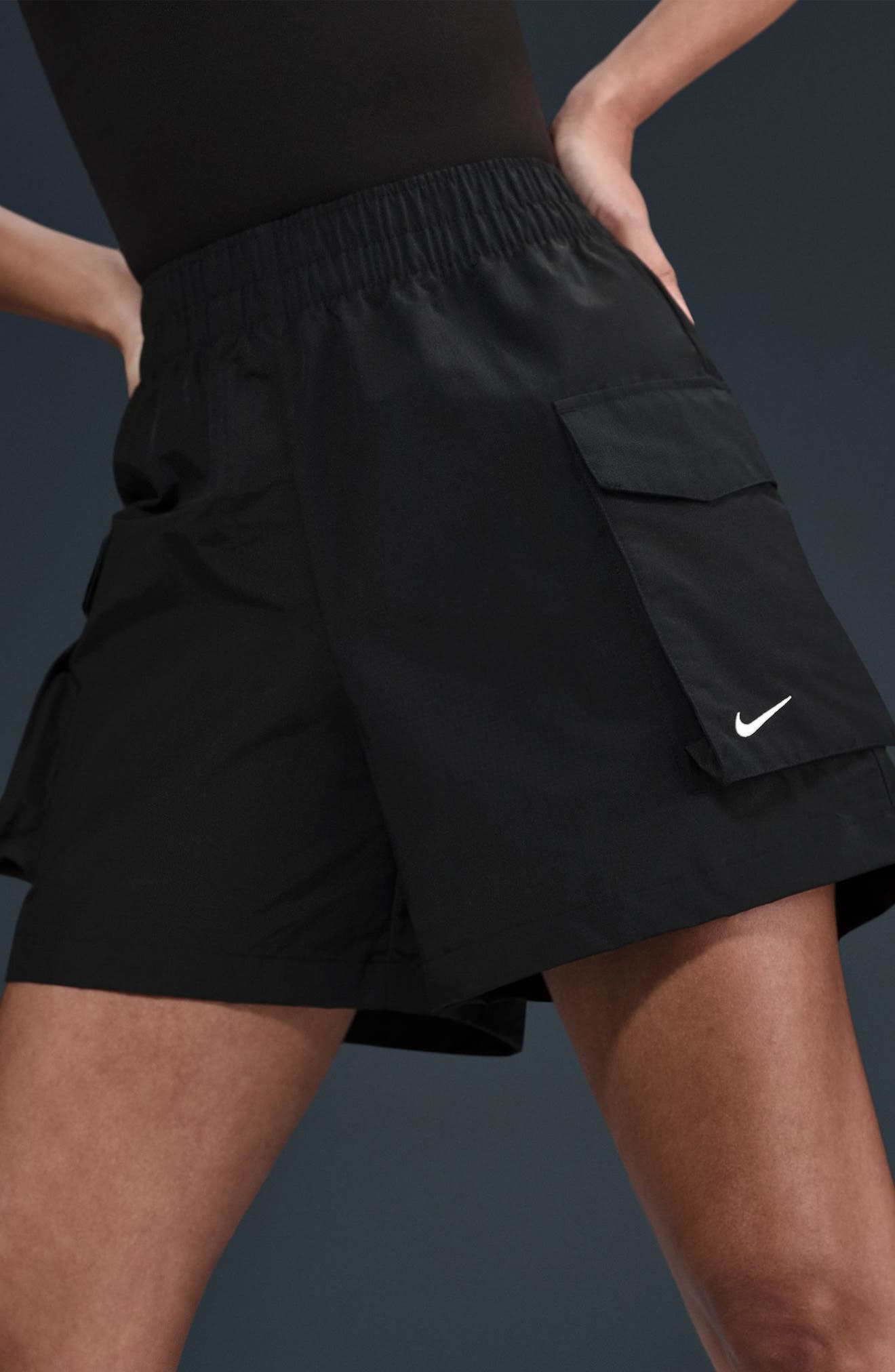 Nike Sportswear Essential Woven High Waist 5-Inch Cargo Shorts in Black/White at Nordstrom - 8