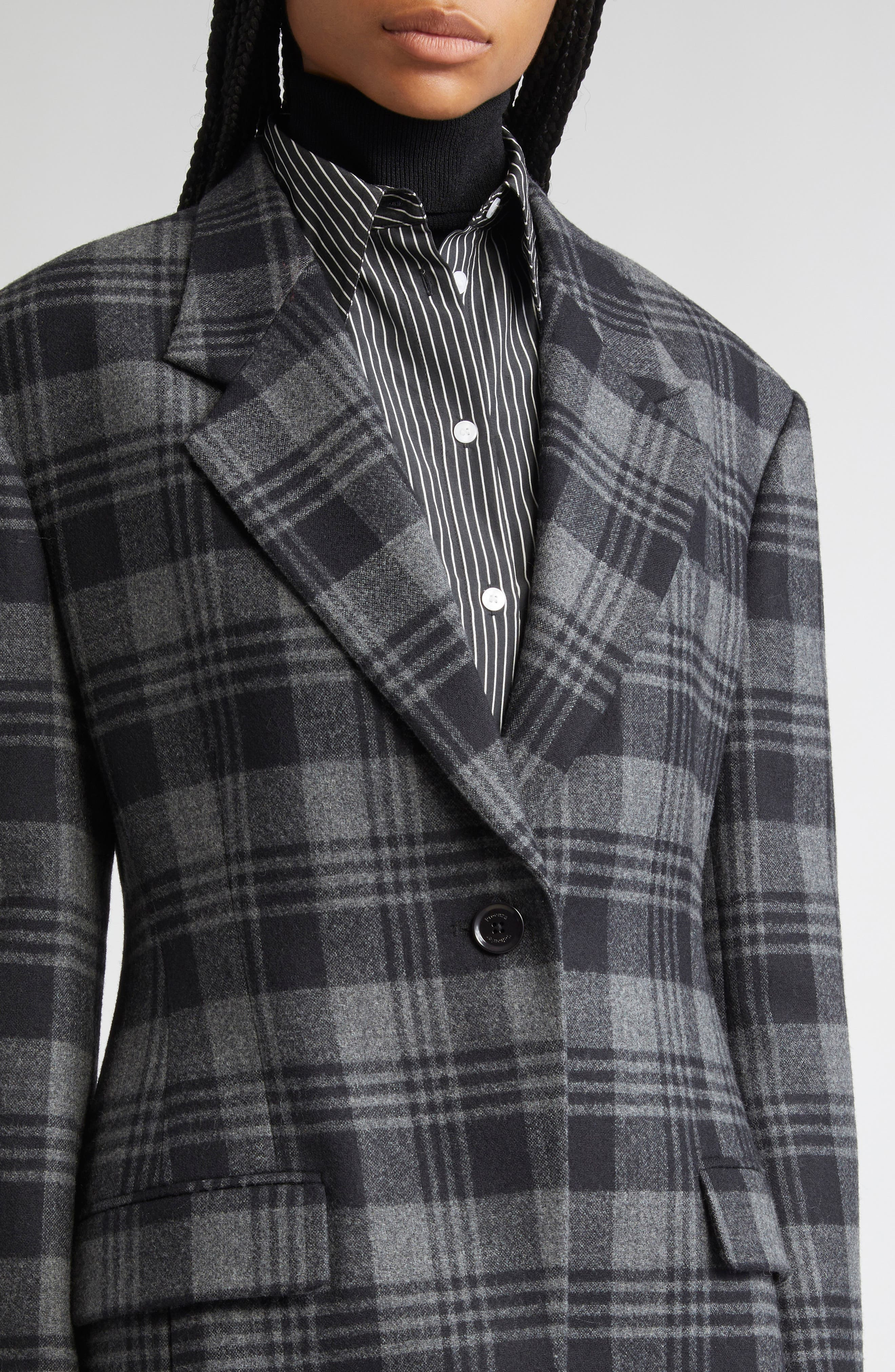 Proenza Schouler Daria Plaid Oversize Virgin Wool Blazer in Grey Multi at Nordstrom - 5
