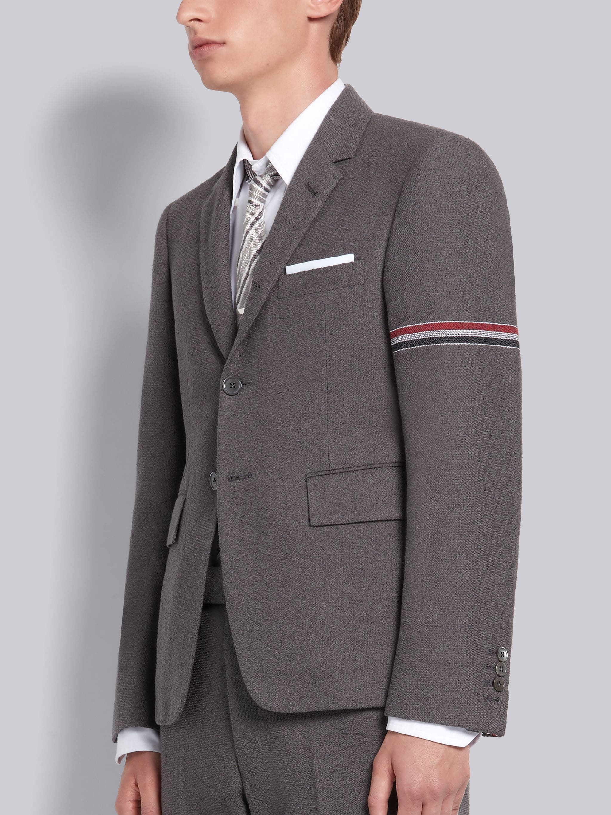 Dark Grey Cotton Boucle Suiting Engineered Armband Classic Sport Coat - 2