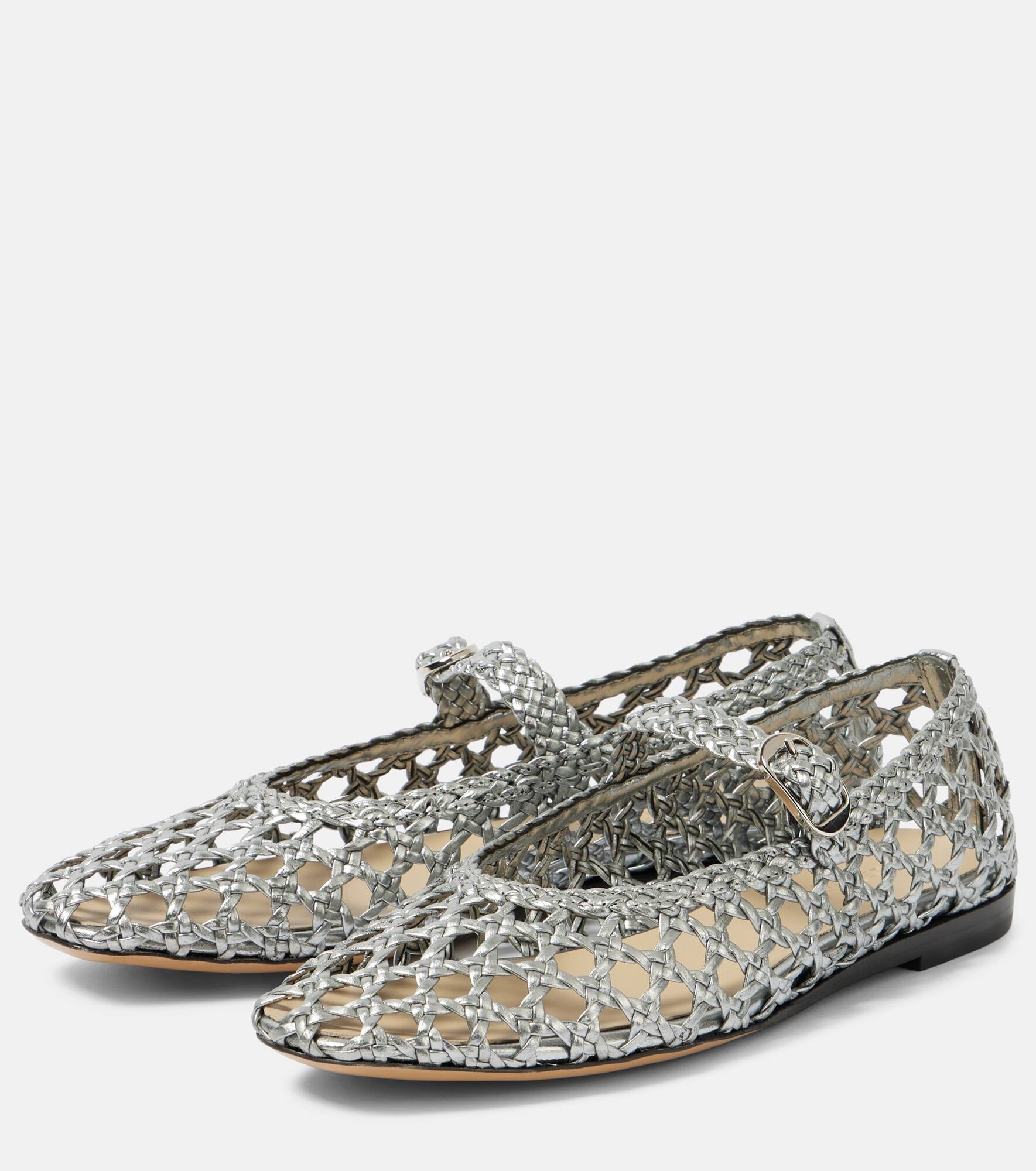 Woven leather Mary Jane flats - 4