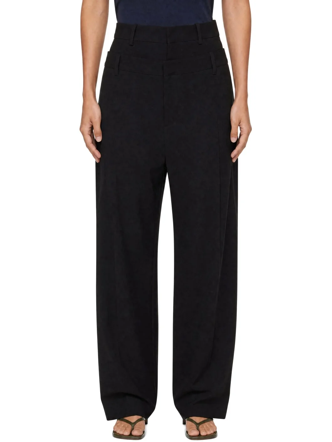 Black Wool Double Over Trousers - 1