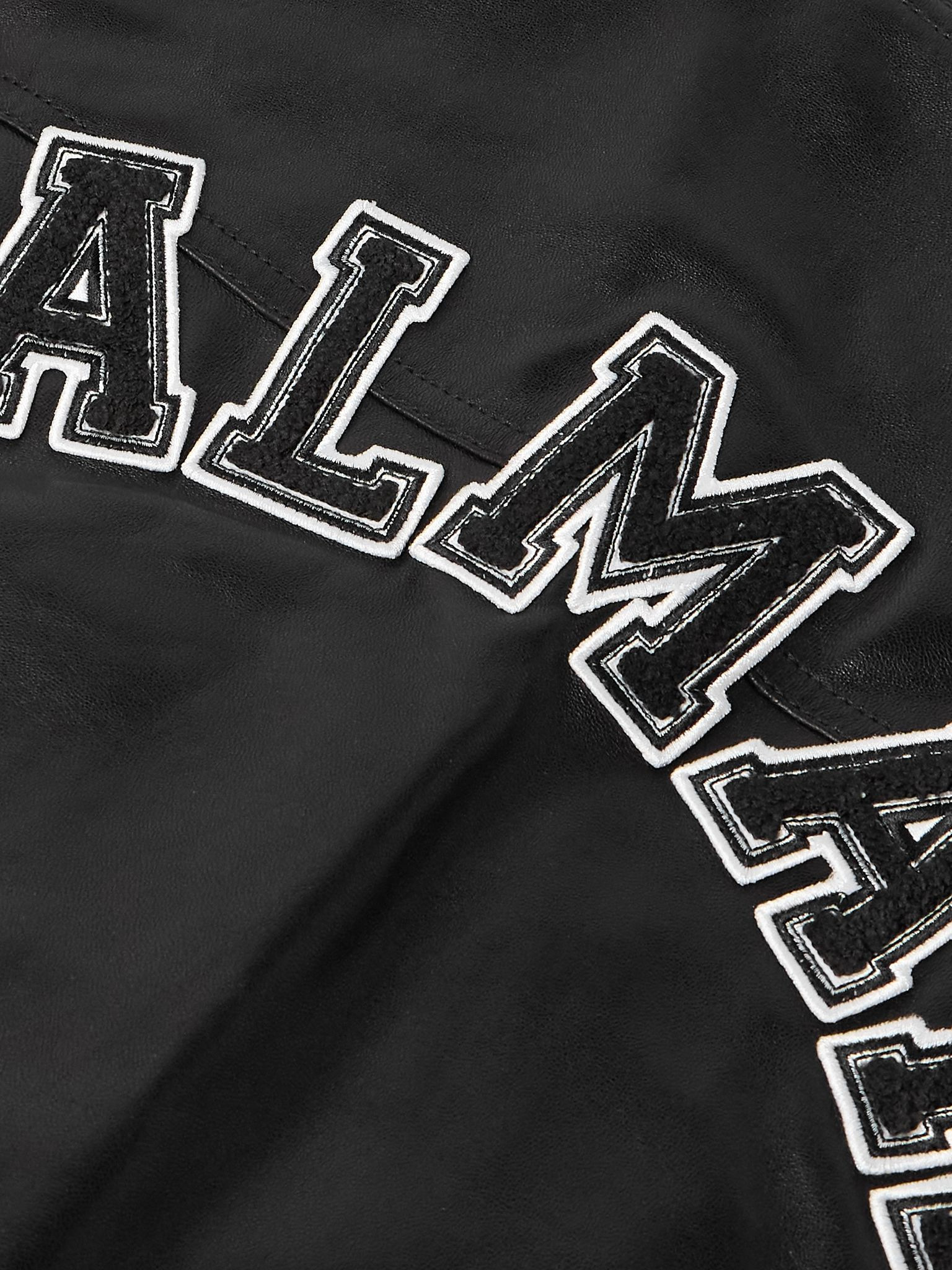 Logo-Appliquéd Leather and Wool Varsity Jacket Black - 5