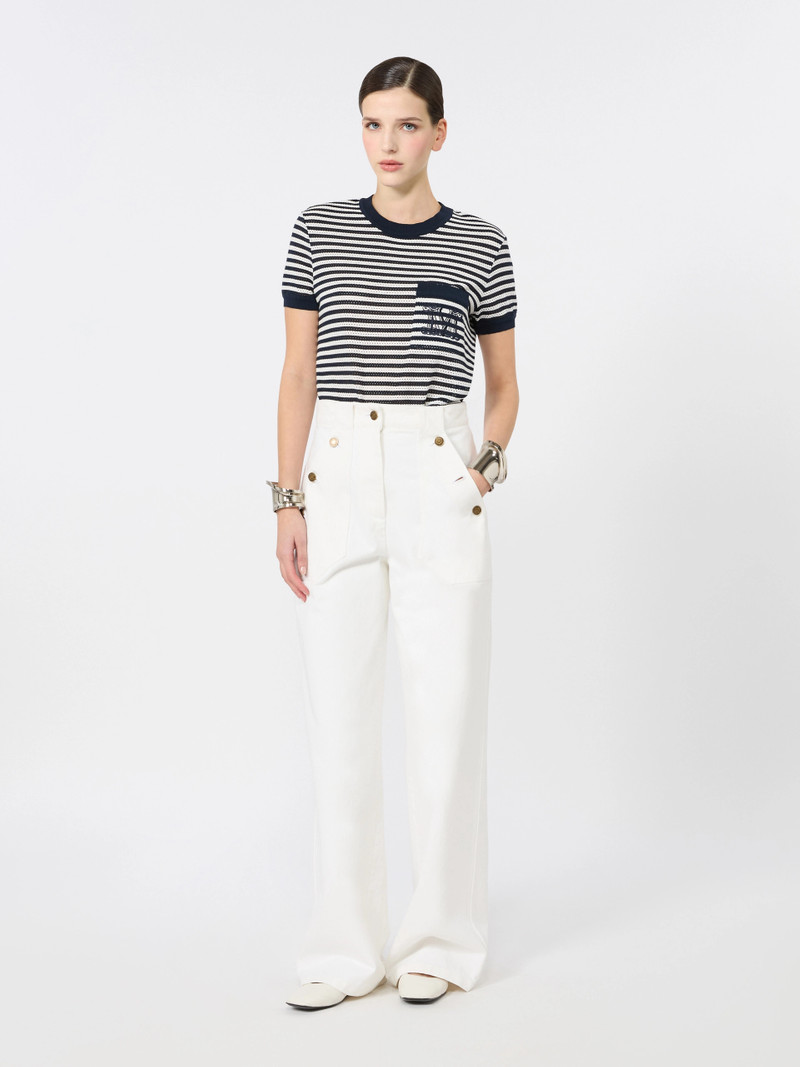Max Mara DRAGO Striped cotton mesh T-shirt - WHITE BLUE outlook