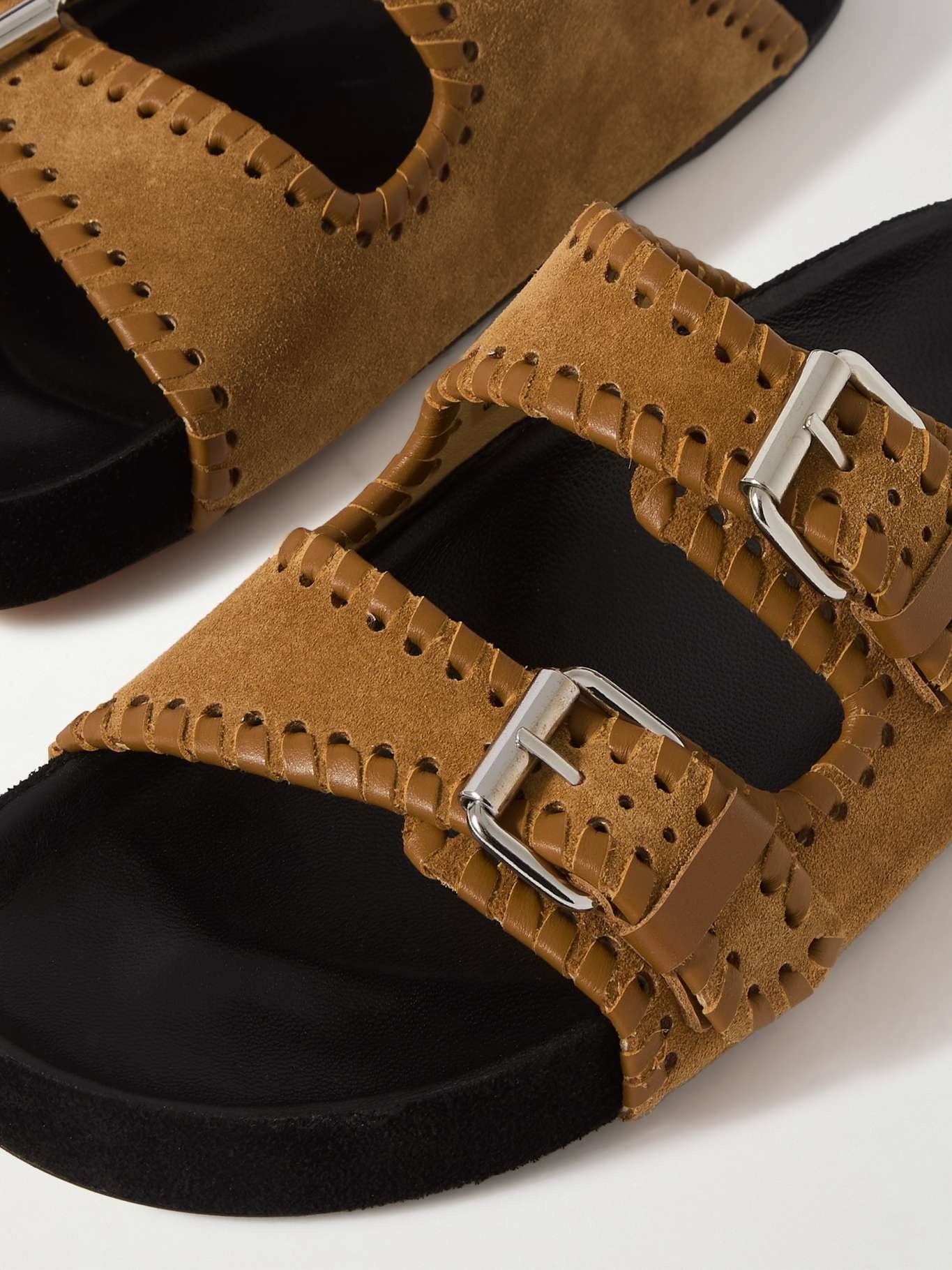 Lennyo leather-trimmed suede slides - 4