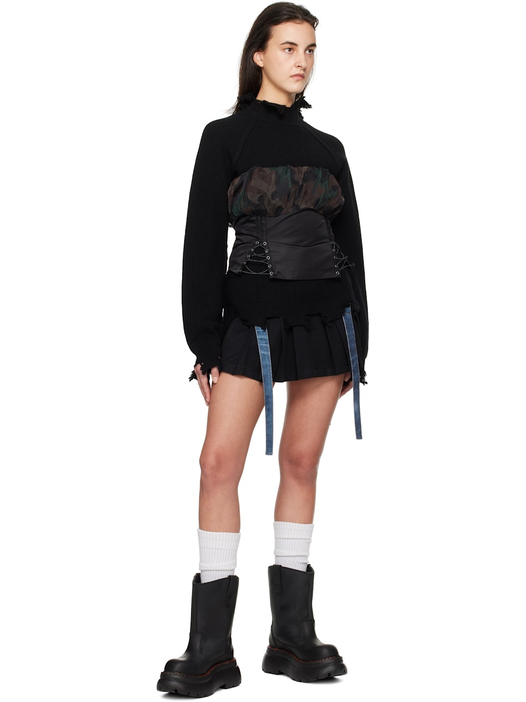 Black Isla Shirred Crop Bustier Top - 4